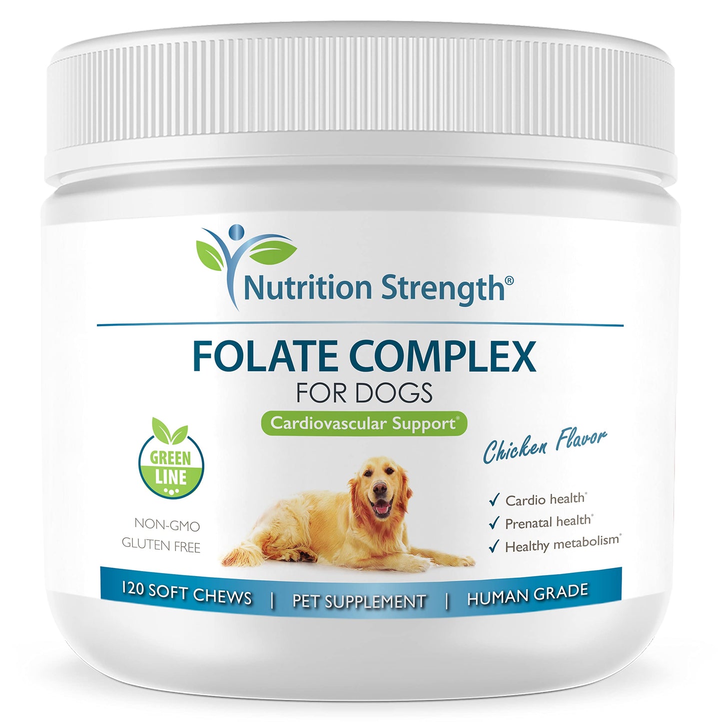 Nutrition Strength Folate for Dogs to Promote Cardiovascular & Prenatal Health, Support DNA Synthesis & Cell Maintenance, Folic Acid for Dogs with Zinc, Biotin, Iron & Vitamin B12, 120 Soft Chews