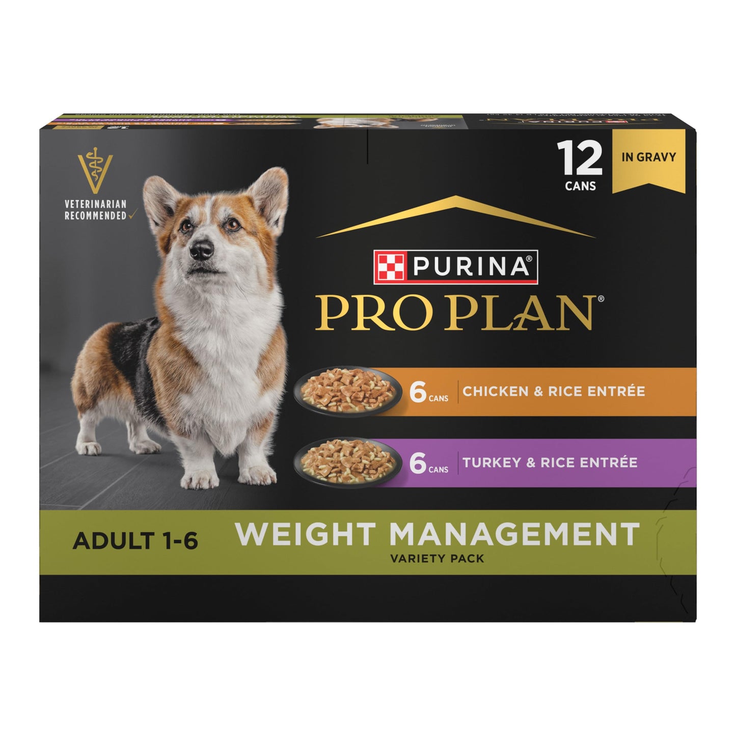Purina Pro Plan Specialized Weight Management Wet Dog Food Chicken and Rice Entree and Turkey and Rice Entree in Gravy Variety Pack - (Pack of 12) 13 oz. Cans