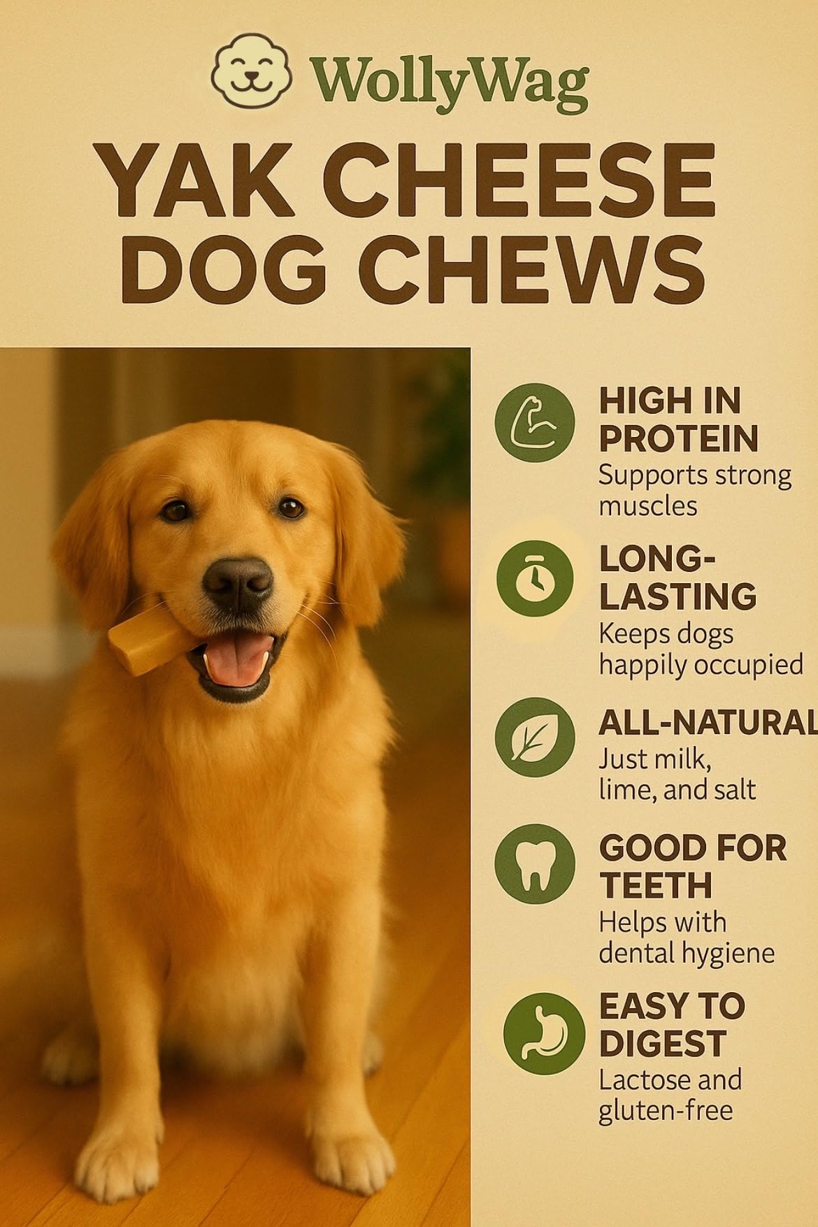 Yak Cheese Himalayan Dog Chews – 4 Yak Chews for Medium Dogs | 100% Natural Dog Treat | Promotes Dental Health, High in Protein, Gluten & Lactose-Free