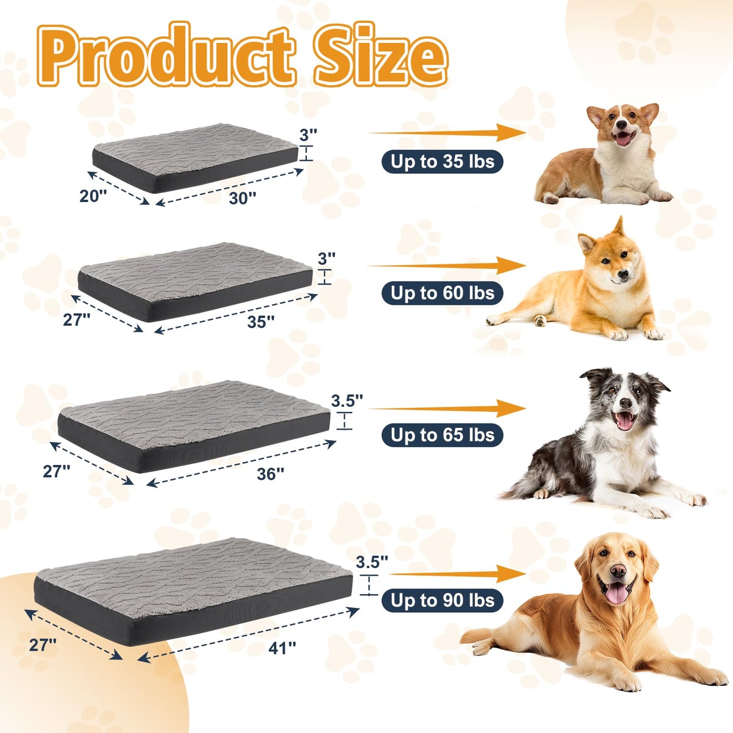 Maihandasi XL Dog Crate Bed - Soft Fluffy Memory Foam Dog Bed with Anti-Slip Bottom, Machine Washable Pet Bed for Extra Large Dogs (41"x27"x3.5", Grey)