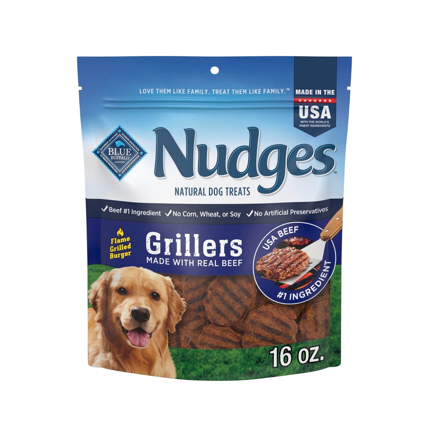 Blue Buffalo Nudges Grillers Natural Dog Treats, Beef, 16oz