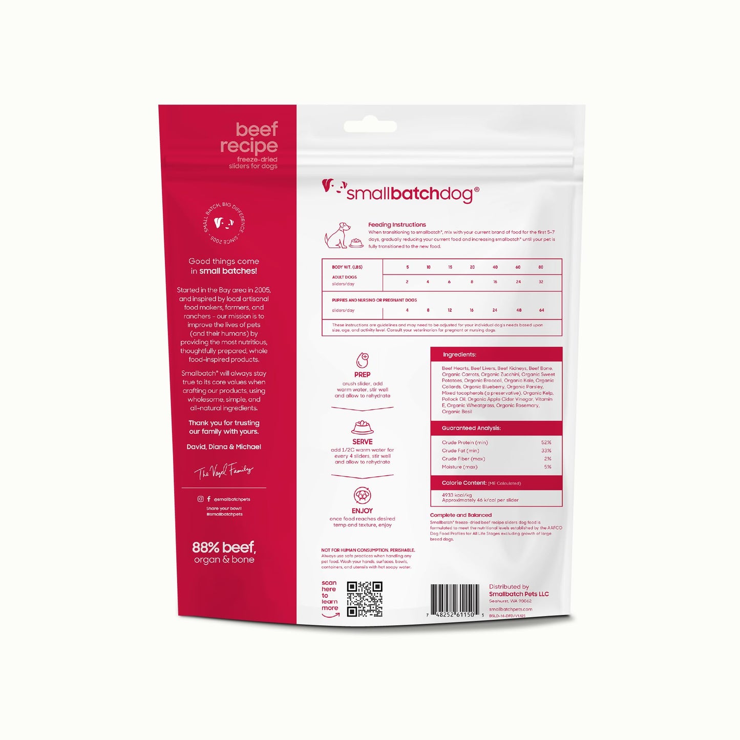 smallbatch Pets Freeze Dried Raw Dog Food, Beef Recipe, 14 oz, Organic High Protein Dog Food, Grain Free, Made in The USA, Humanely Raised Meat, Single Protein, for Picky Eaters, Hydrate & Serve