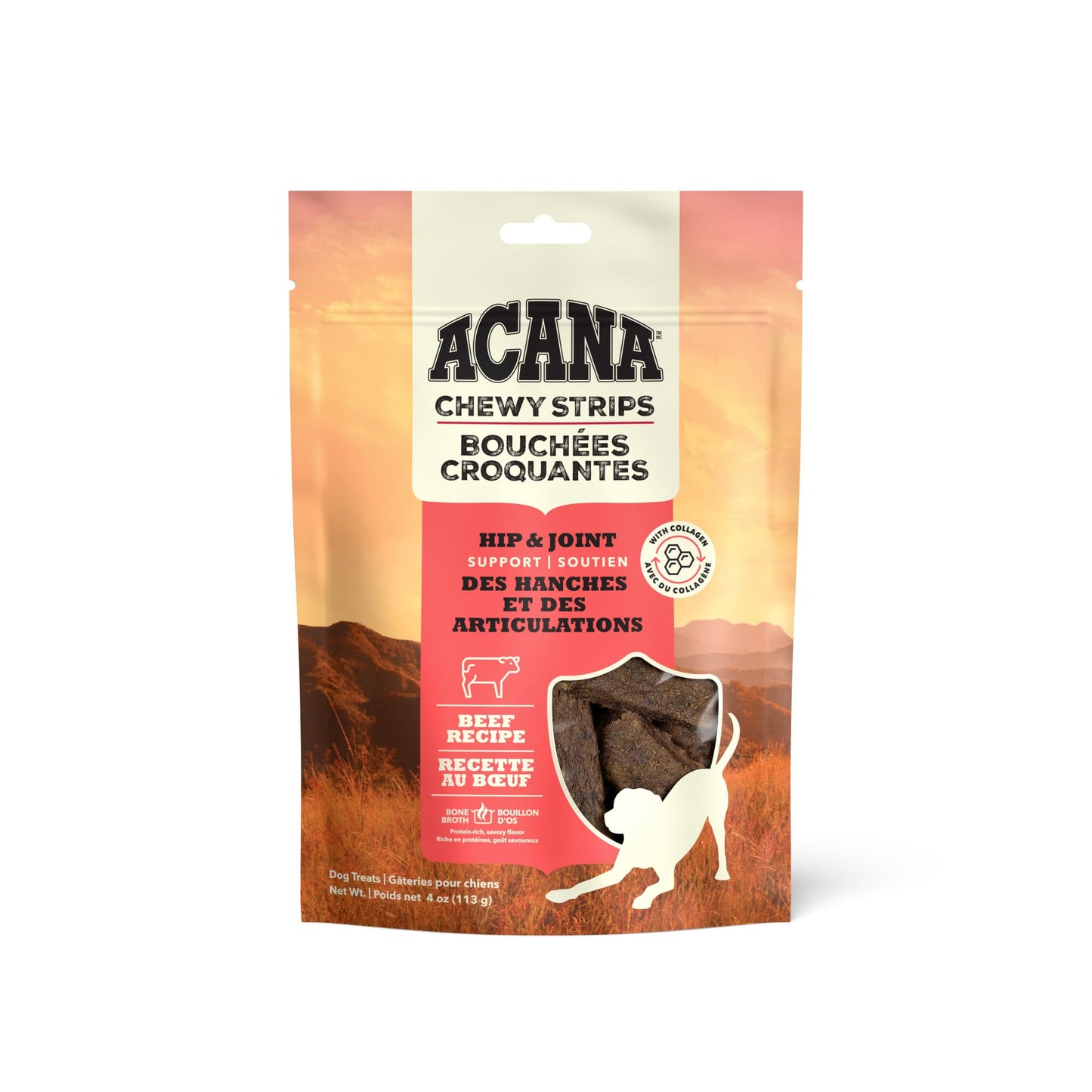 ACANA Chewy Strips Limited Ingredient Dog Treats Beef Recipe with Hip & Joint Support 4oz Bag