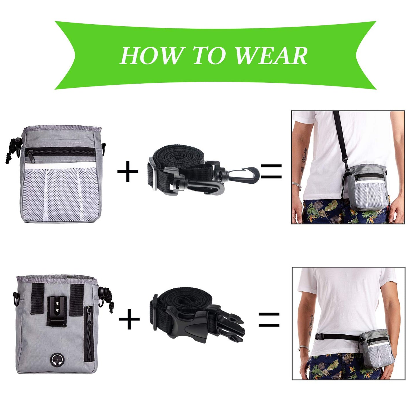 D-BUY 4-in-1 Dog Training Set, Puppy Training Treats- Dog Treat Training Pouch, Bark Control Whistle, Dog Doorbells, Dog Clicker, Ideal Gift for First Time Pet Owners, Training Dog Owners (Gray)