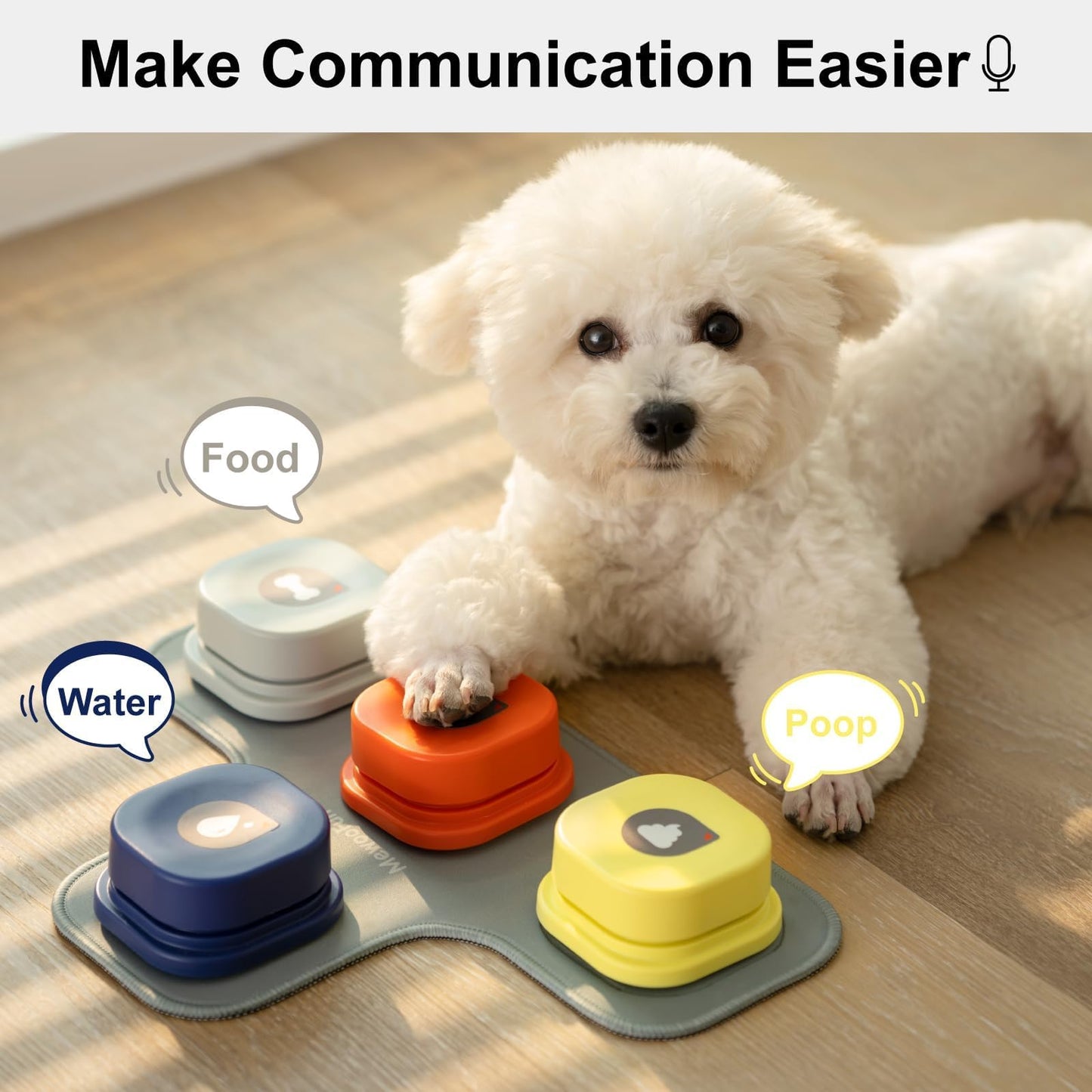 MEWOOFUN Dog Buttons for Communication Starter Pack Recordable Dog Talking Buttons Set Dog Training Speaking Buttons Dog Clicker with Mat & Stickers (4 Packs-Rubber Mat)