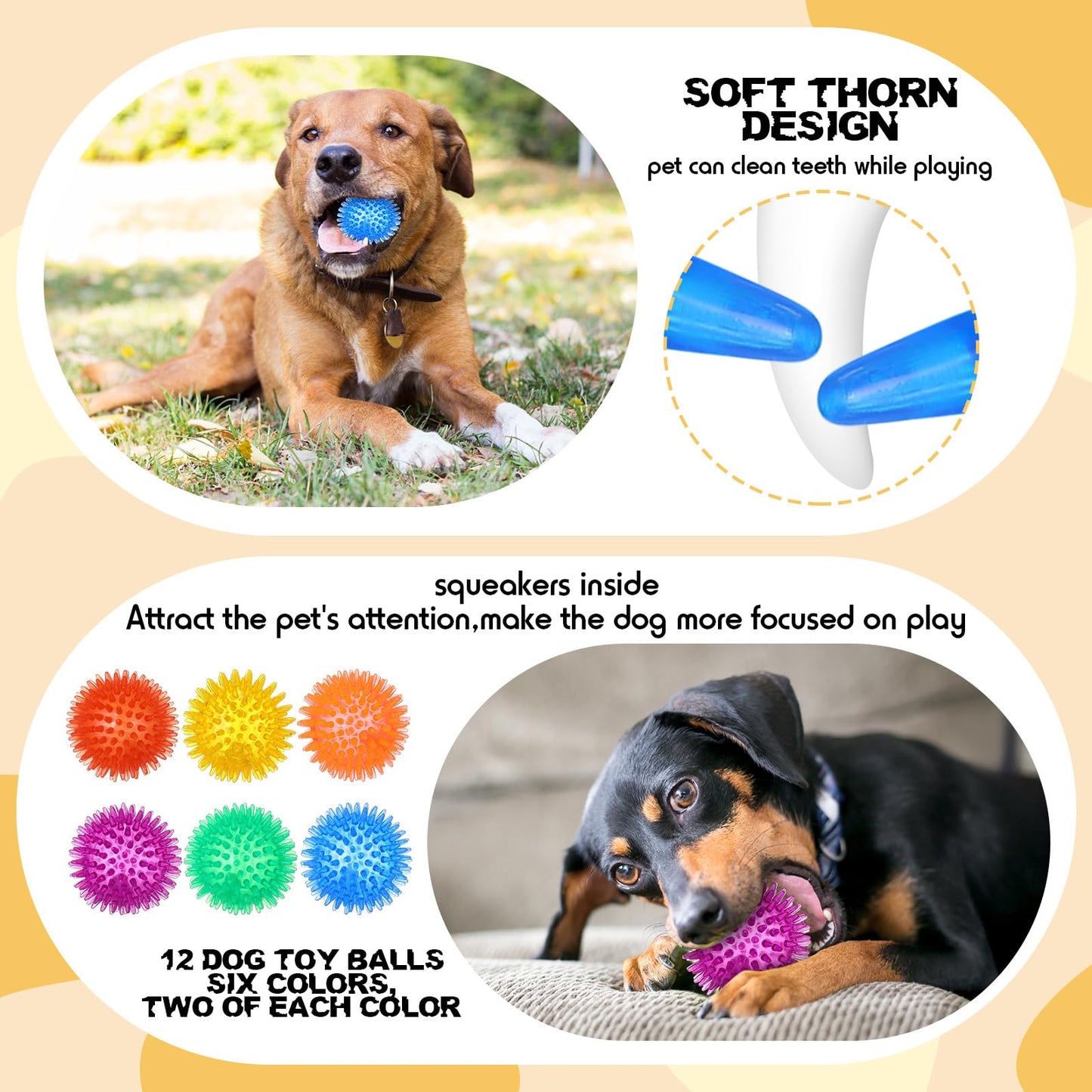 Syhood 60 Pcs Squeaky Dog Toys Bulk Christmas Stuffed Plush Chew Toys Puppy Teething Rope Cute Spiky Chew Ball for Christmas Small Dog Pet Teething Gift(Cute Style)