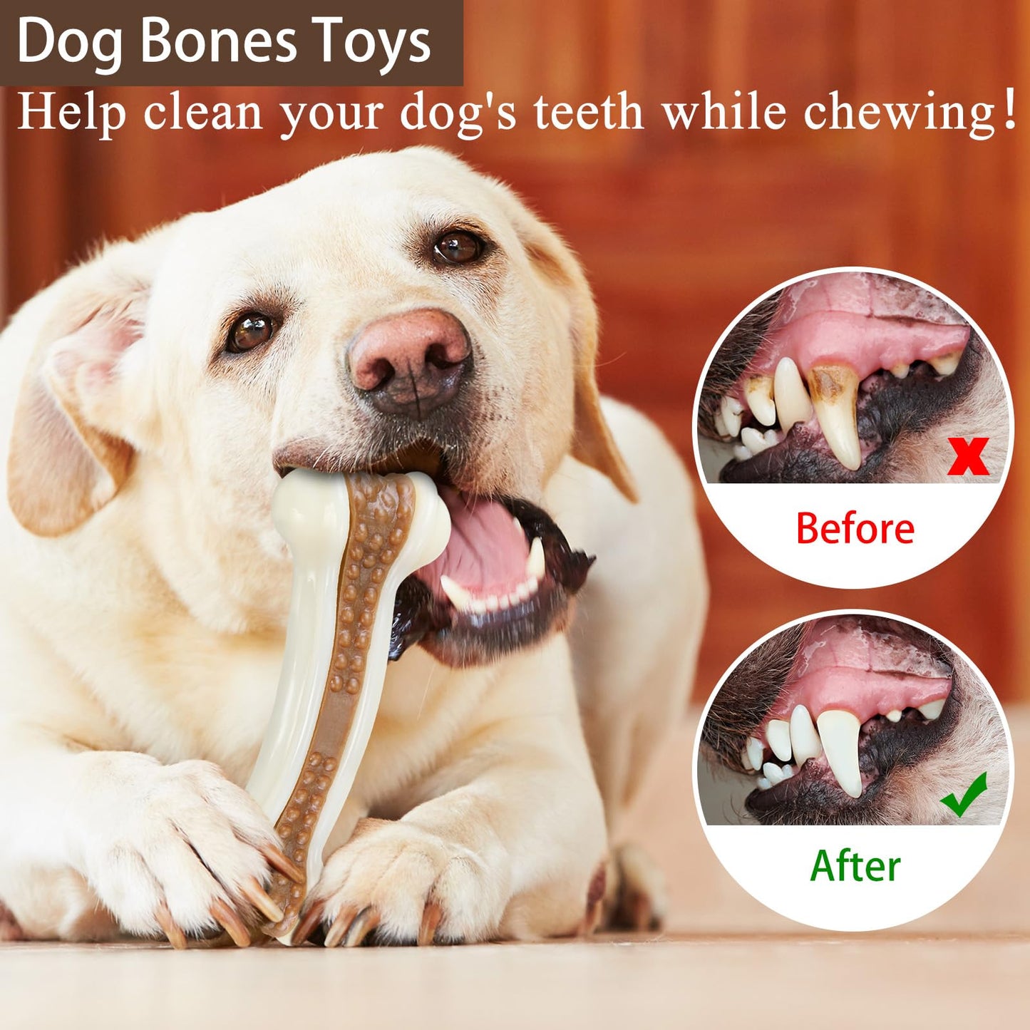 Leyndo 24 Pcs Dog Bones Toys for Aggressive Chewers Tough Nylon Beef Dog Teething Chew Toys for Aggressive Chewers Puppies Medium Large Breeds Teeth Cleaning and Training