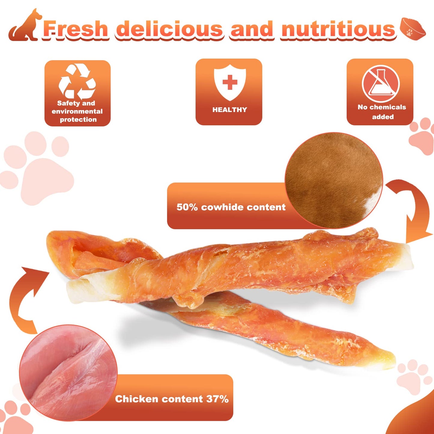 Pawant Puppy Training Snacks Dog Chews Treats Chicken Wrapped White Rawhide Sticks 0.5lb