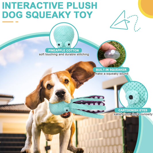 EXPAWLORER Octopus Dog Toy - Durable Interactive Dog Squeaky Toys Best Puppy Birthday Gift, Soft Stuffed Plush Toy with Crinkle Paper, Teeth Chew Toy for Small Small Medium Large Breed, Green