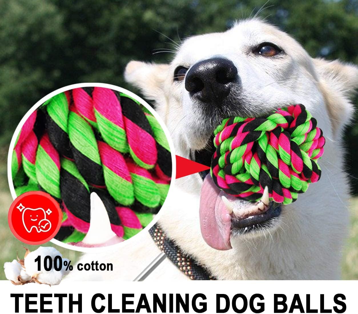 LosFong Large Dog Chew Toys for Aggressive Chewers, 6 Pack Almost Indestructible Dog Balls, Heavy Duty Dental Cotton Rope Toy, Puppy Teething Toys