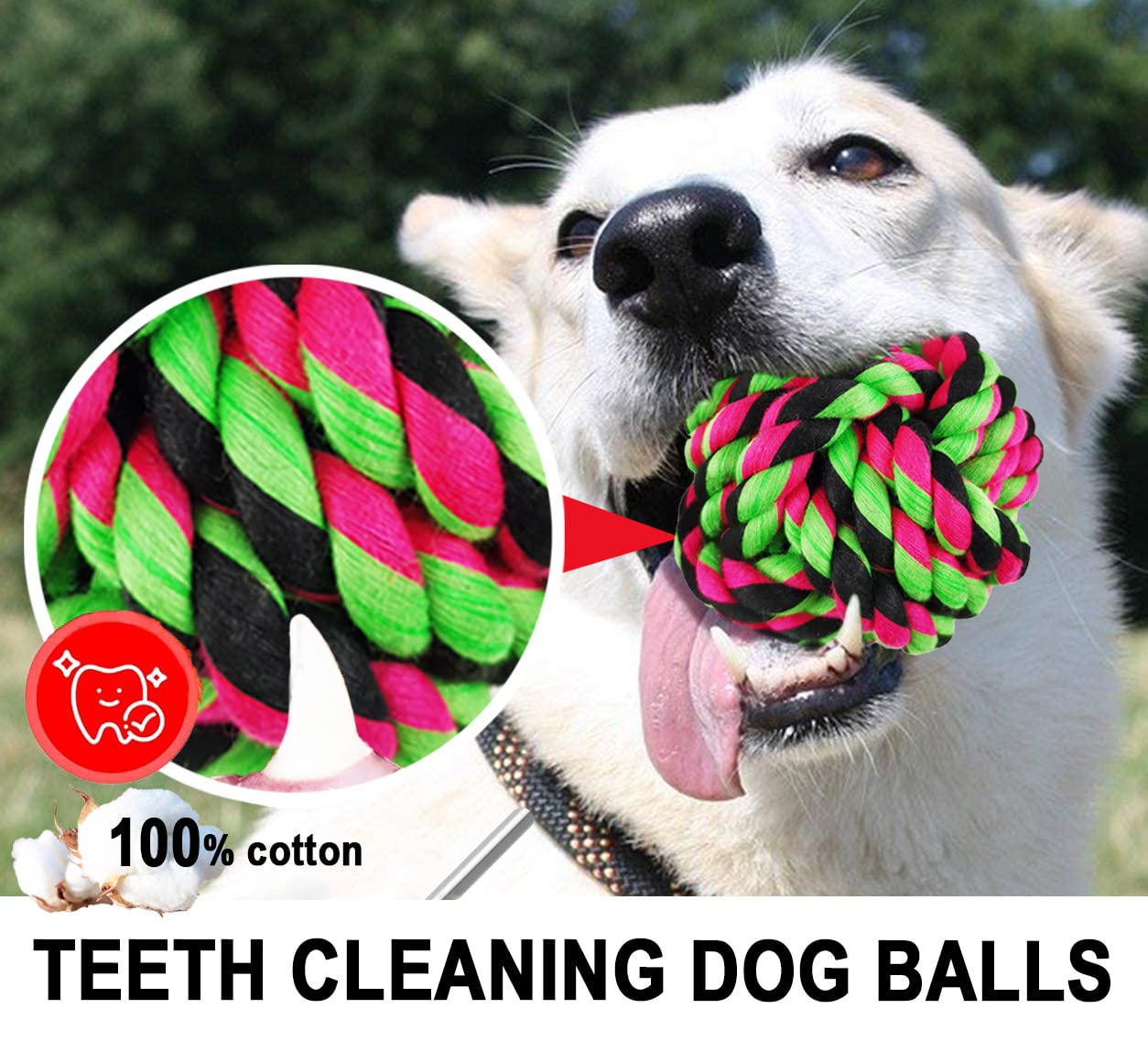 LosFong Large Dog Chew Toys for Aggressive Chewers, 6 Pack Almost Indestructible Dog Balls, Heavy Duty Dental Cotton Rope Toy, Puppy Teething Toys
