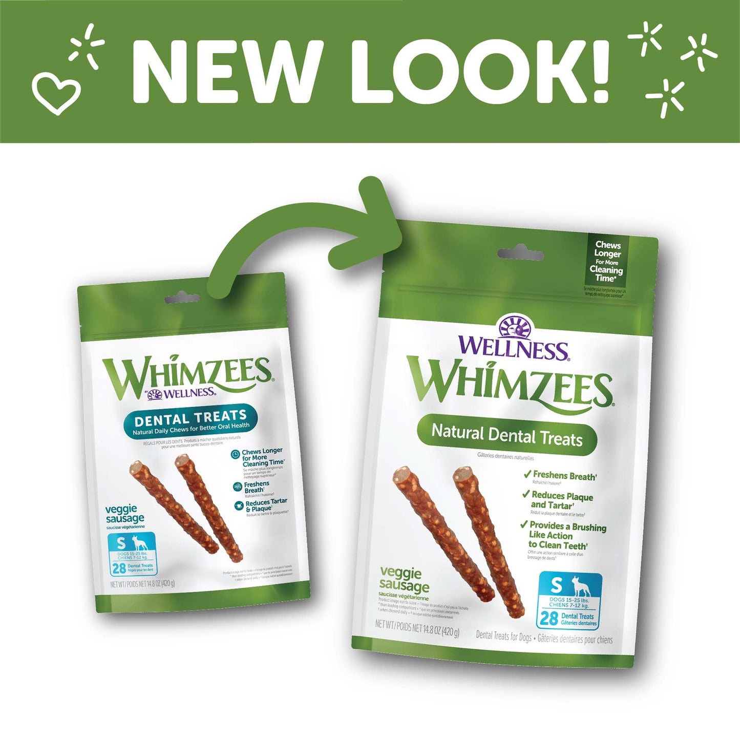 Wellness WHIMZEES Veggie Sausage Dog Dental Treats, Natural Chews, Small Size Stick, (28 Count)