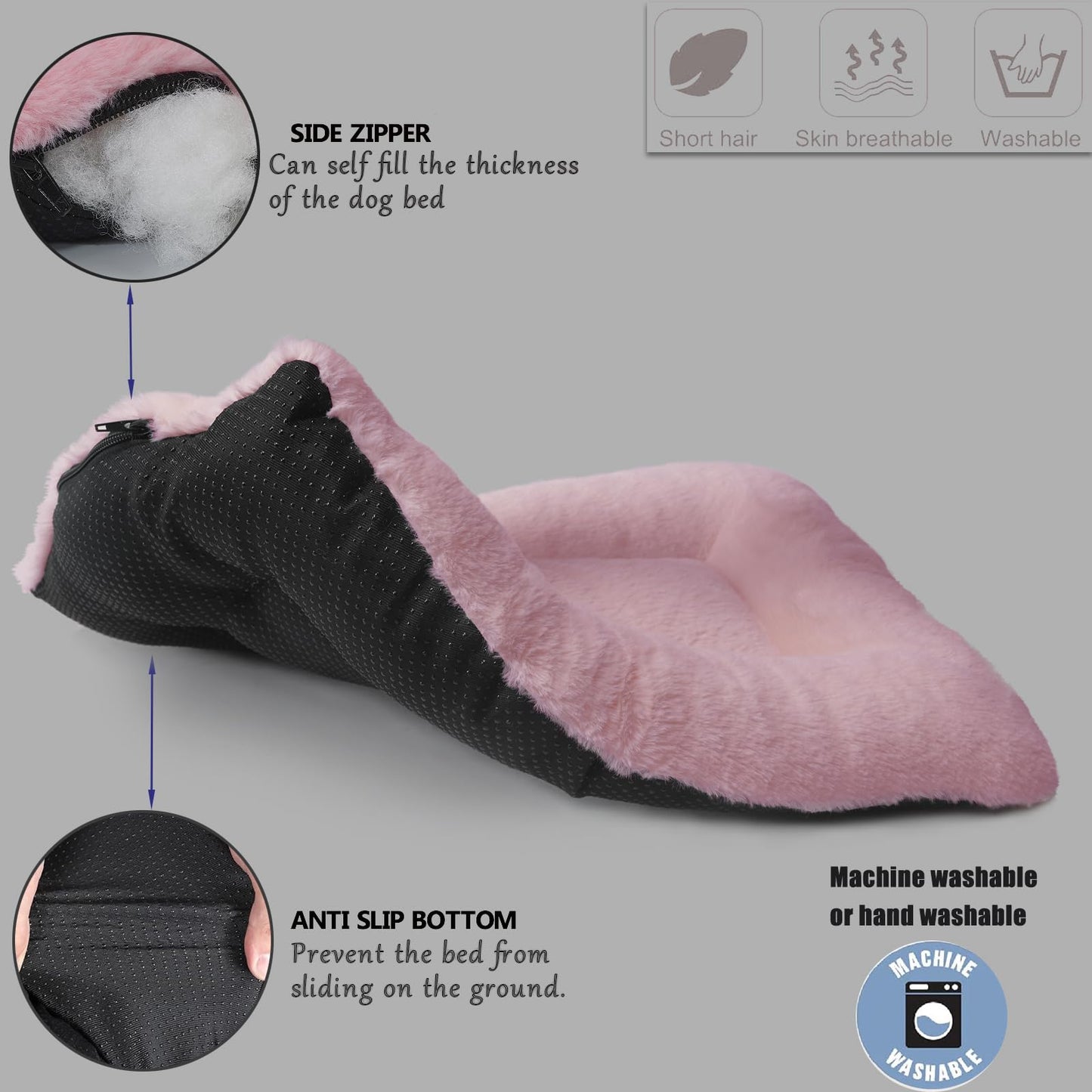 Dog Crate Bed Washable Dog Beds for XX-Small Dogs Deluxe Thick Faux Fur Fluffy Comfy Kennel Pad Anti-Slip Pet Sleeping Mat,Indoor Puppy Mattress Cat Kitten Cute Cushion Fit Crates 18 x 12 Inch,Pink