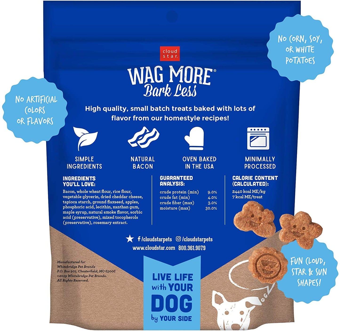 Cloud Star 3 Pack of Wag More Bark Less Soft Chews Dog Treats, 5 Ounces Each, with Bacon, Cheese and Apples