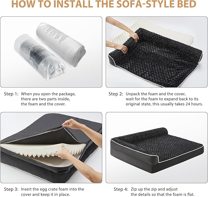 BFPETHOME Orthopedic Dog Beds for Large Dogs-Waterproof Sofa Dog Bed with Removable Washable Cover, Large Pet Bed with Waterproof Lining and Nonskid Bottom, Pet Bed for Dogs