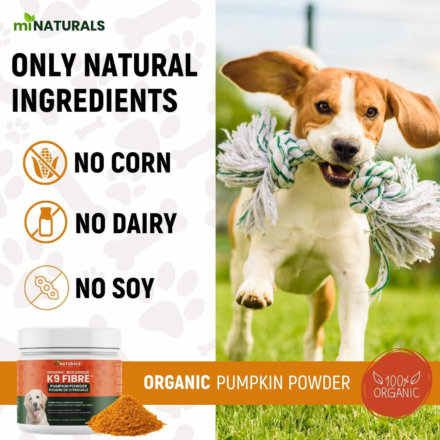 Pumpkin Powder for Dogs Organic 9 oz (255g) Premium Fibre - Canine Stool & Digestive Support - No Diarrhea or Scoots! by miNATURALS