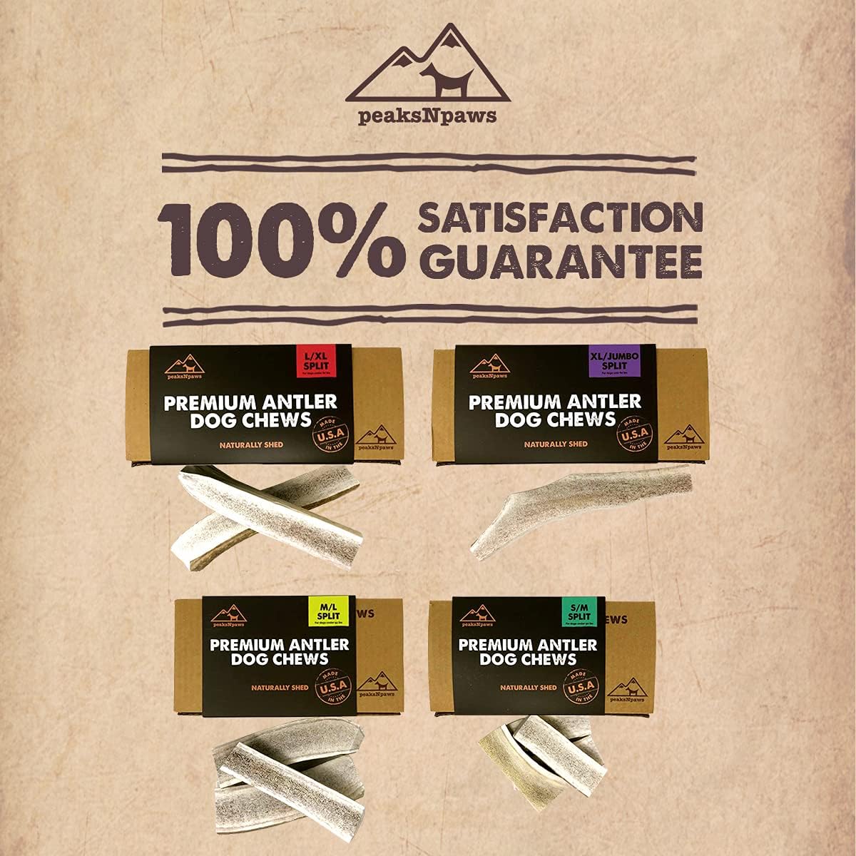 peaksNpaws Premium All-Natural Grade A Split Elk Antlers for Dogs – Naturally Shed in The Rocky Mountains – No Additives, No Preservatives - Healthy and Delicious Treat - Made in USA - XL/Jumbo Split