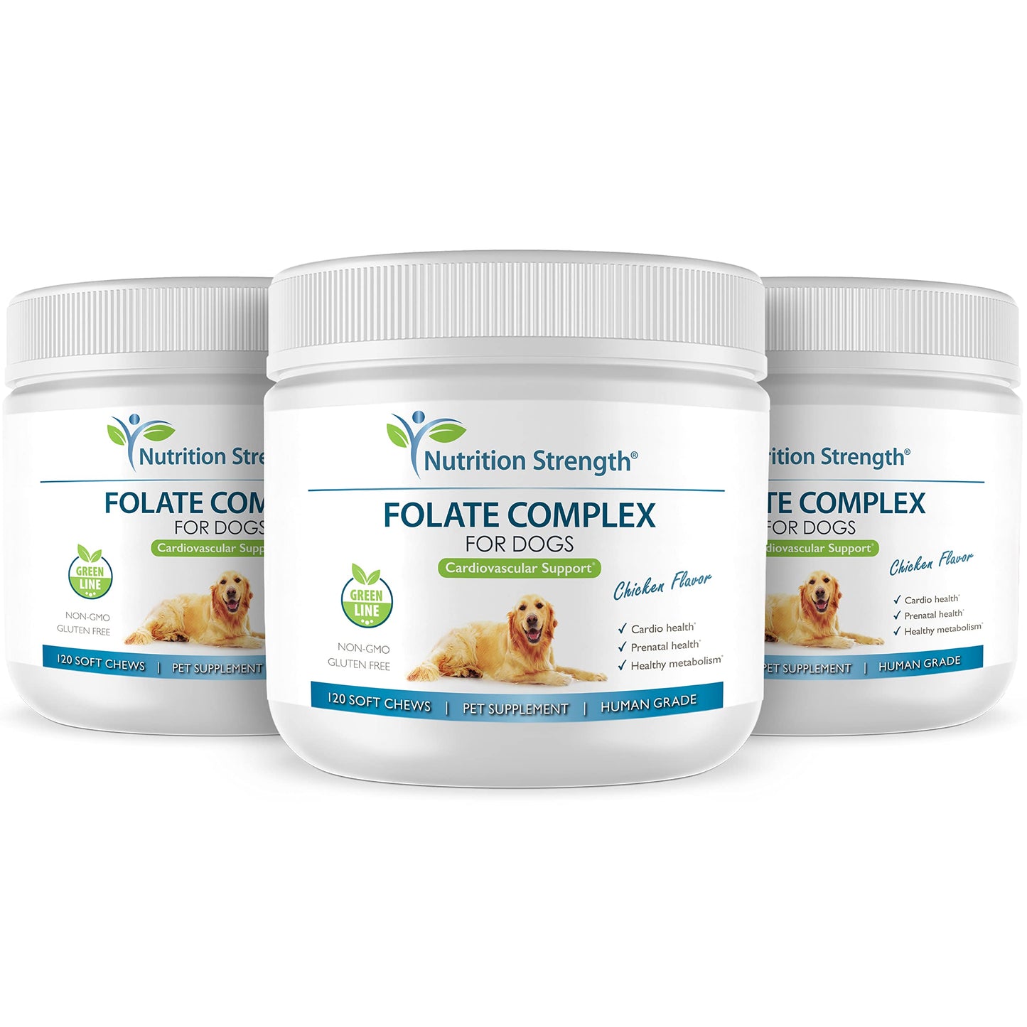 Nutrition Strength Folate for Dogs to Promote Cardiovascular & Prenatal Health, Support DNA Synthesis & Cell Maintenance, Folic Acid for Dogs with Zinc, Biotin, Iron & Vitamin B12, 120 Soft Chews