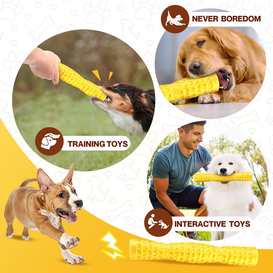 LOYEE Dog Squeaky Toys Interactive Dog Toys for Aggressive Chewers Tough Rubber Chew Toys for Medium/Large Breed, Indestructible Puppy Chew Toys for Teething (Yellow)