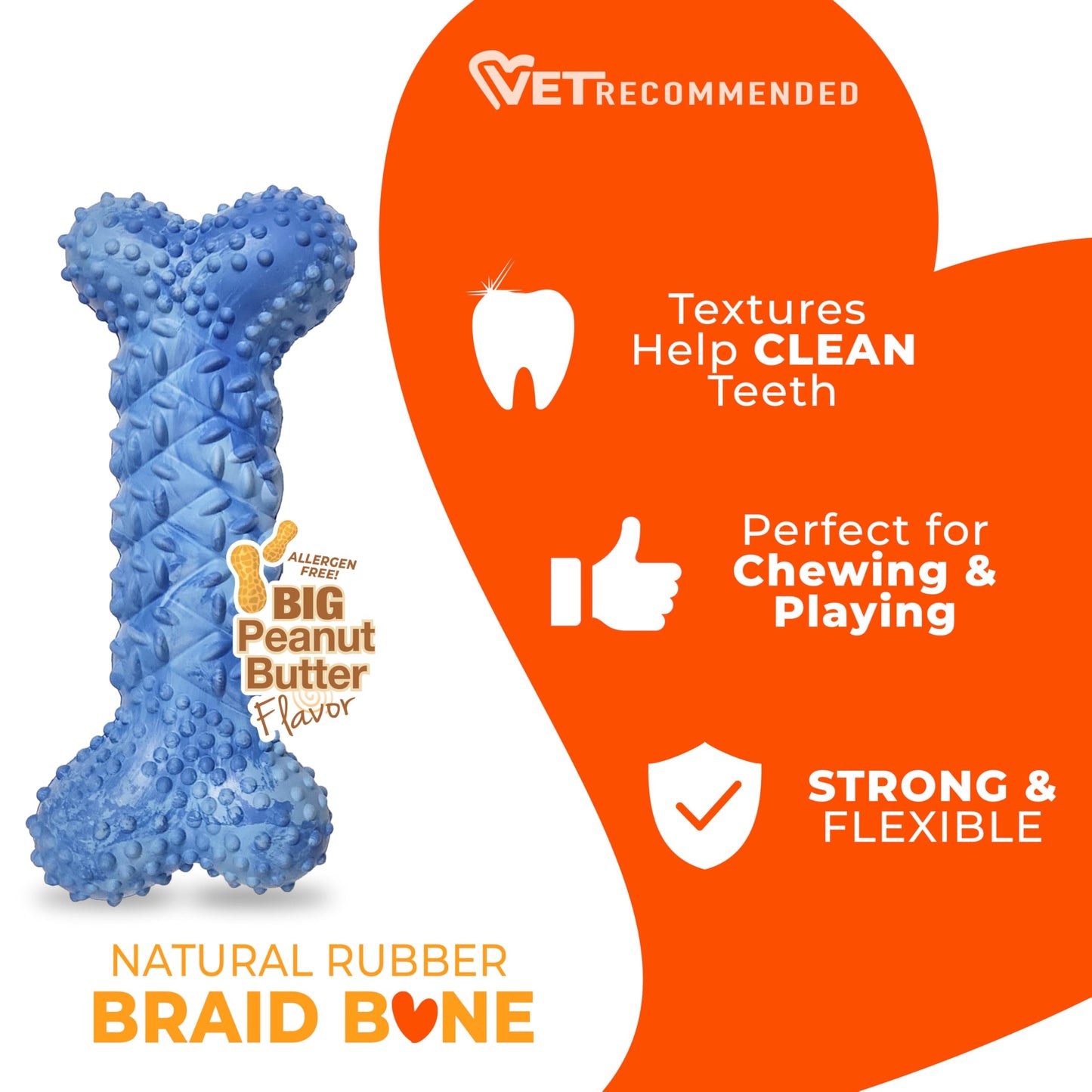 Nylabone Braid Bone Strong Chew Toy for Dogs, Natural Rubber Dog Toy for Moderate & Aggressive Chewers, Peanut Butter Flavor, Medium Dogs - Up to 35 lbs, 1 Count