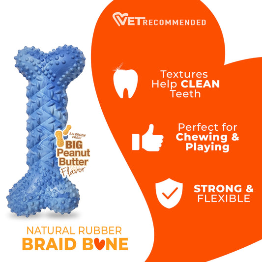 Nylabone Braid Bone Strong Chew Toy for Dogs, Natural Rubber Dog Toy for Moderate & Aggressive Chewers, Peanut Butter Flavor, Medium Dogs - Up to 35 lbs, 1 Count