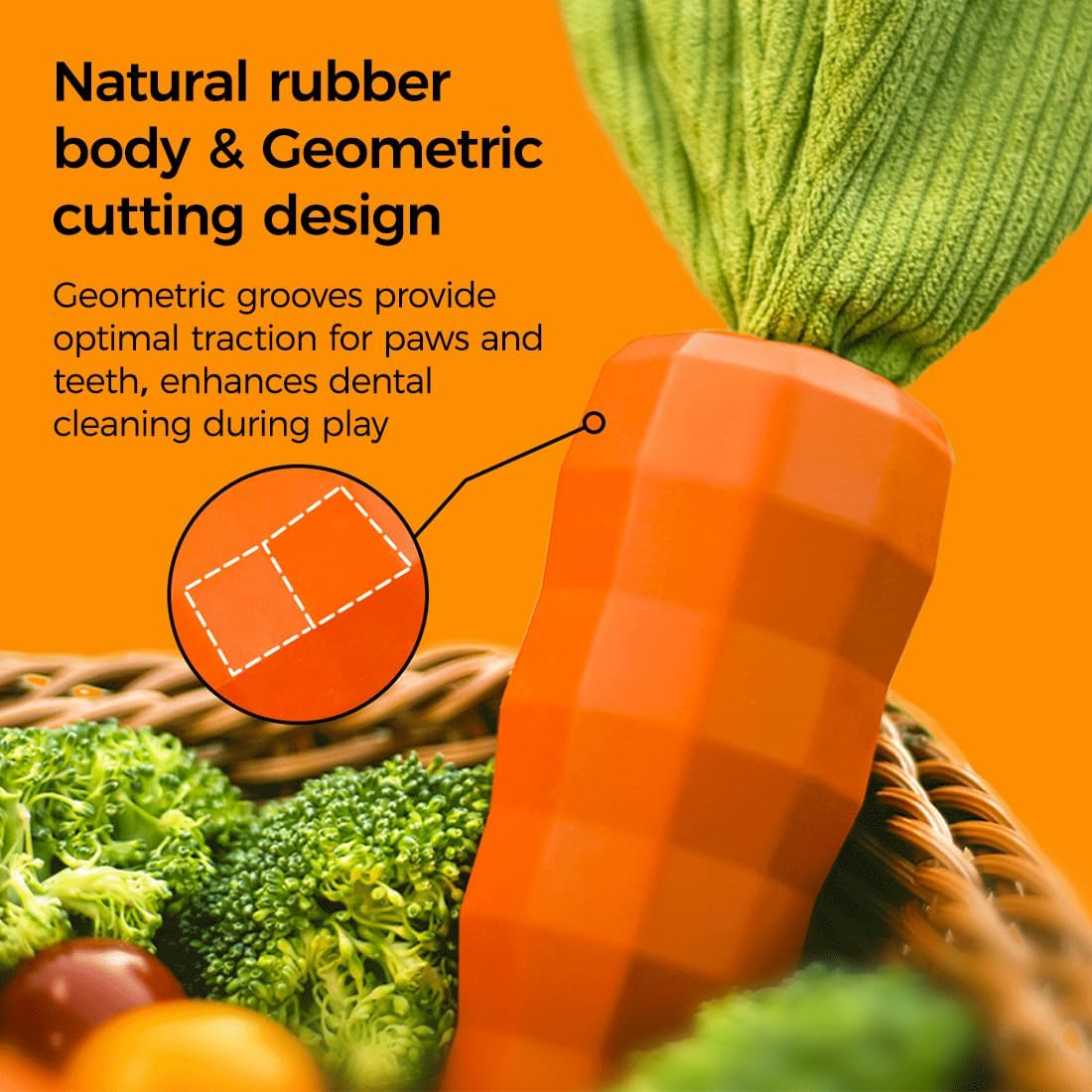 MewaJump Dog Squeaky Chew Toys for Aggressive Chewers, Rubber Carrot Dog Toys for Training and Cleaning, Durable Interactive Tough Dog Toy for Puppy Medium Dogs