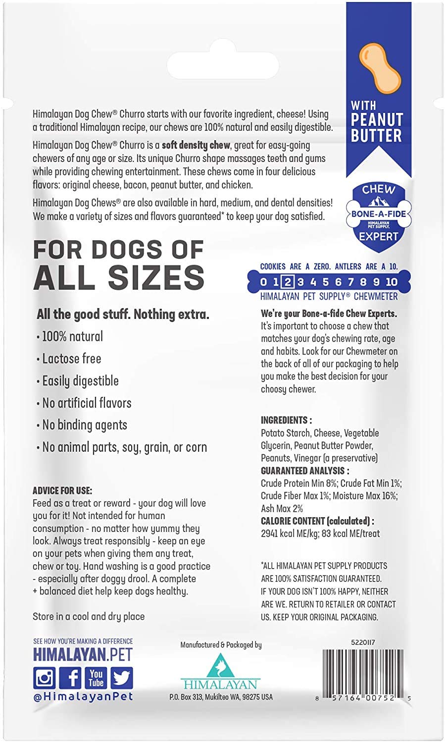 Himalayan Chews 3 Pack of Peanut Butter Yaky Churros Soft Chews, 4 Ounces Each, for Dogs, No Lactose or Grains