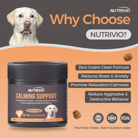 NUTRIVIO Calming Chews for Dogs with Melatonin Dog Calming Treats - Anxiety and Stress Relief Treats Melatonin Bites Sleep Aid for Small/Medium/Large Dogs Chicken Flavor-300g