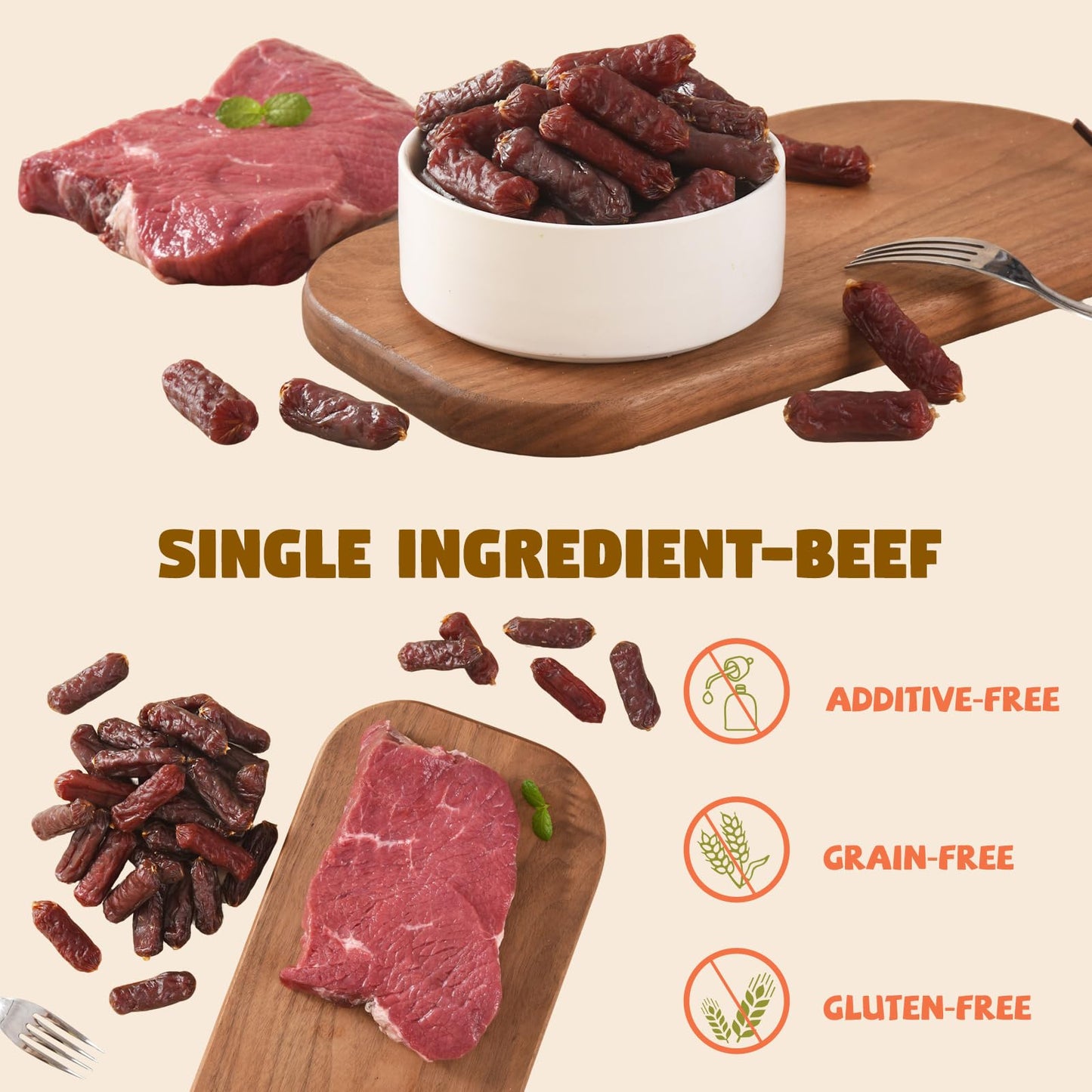 Furmate Soft Beef Sausage Dog Treats, Slow Roasted Beef Jerky for Dogs High Protein Low Fat, Grain-Free Gluten-Free Training Rewards Treats for Small Medium Large Dogs,10.58 oz