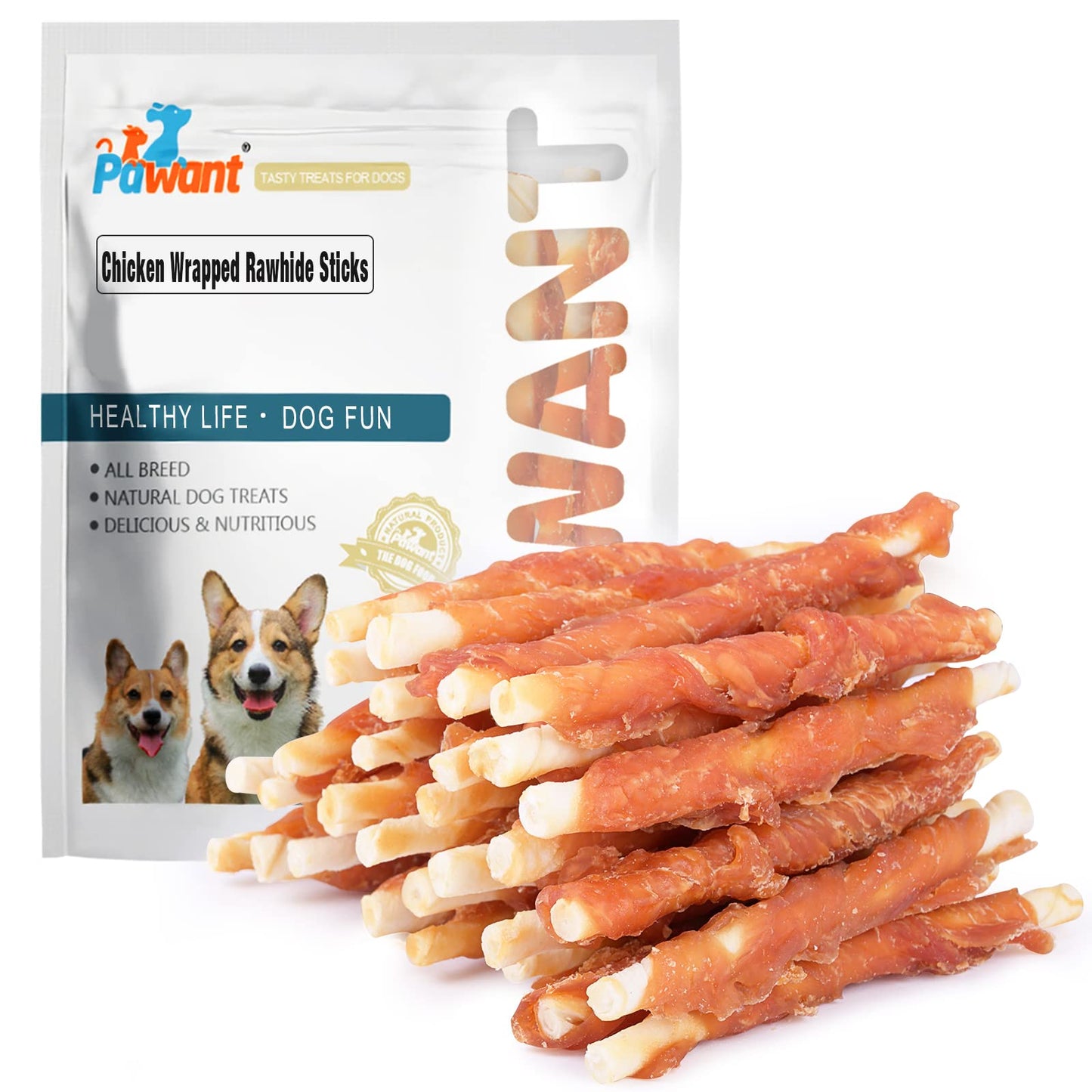 Pawant Puppy Training Snacks Dog Chews Treats Chicken Wrapped White Rawhide Sticks 0.5lb
