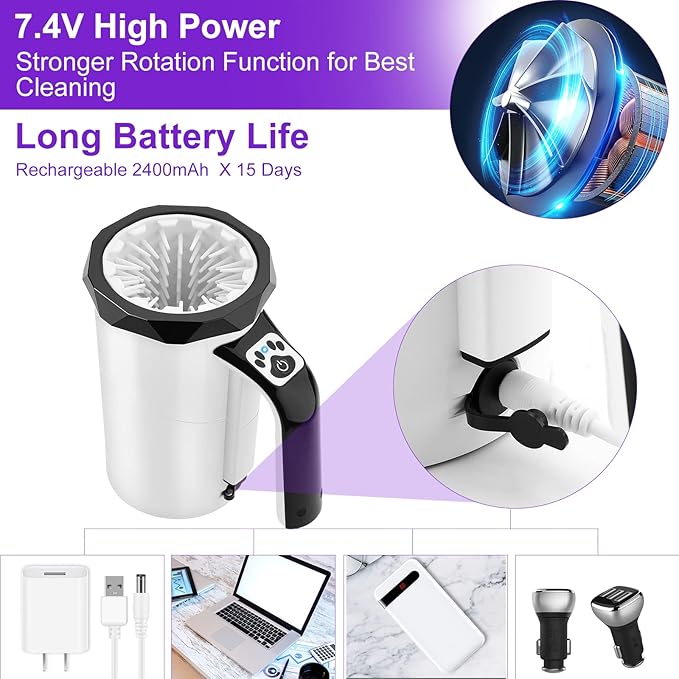 MYPIN Rechargeable Automatic Dog Paw Cleaner, Black - Portable Pet Paw Washer Cup with Soft Silicone Brush, 7.4V High Power, Suitable for Big Dog and Cat Grooming