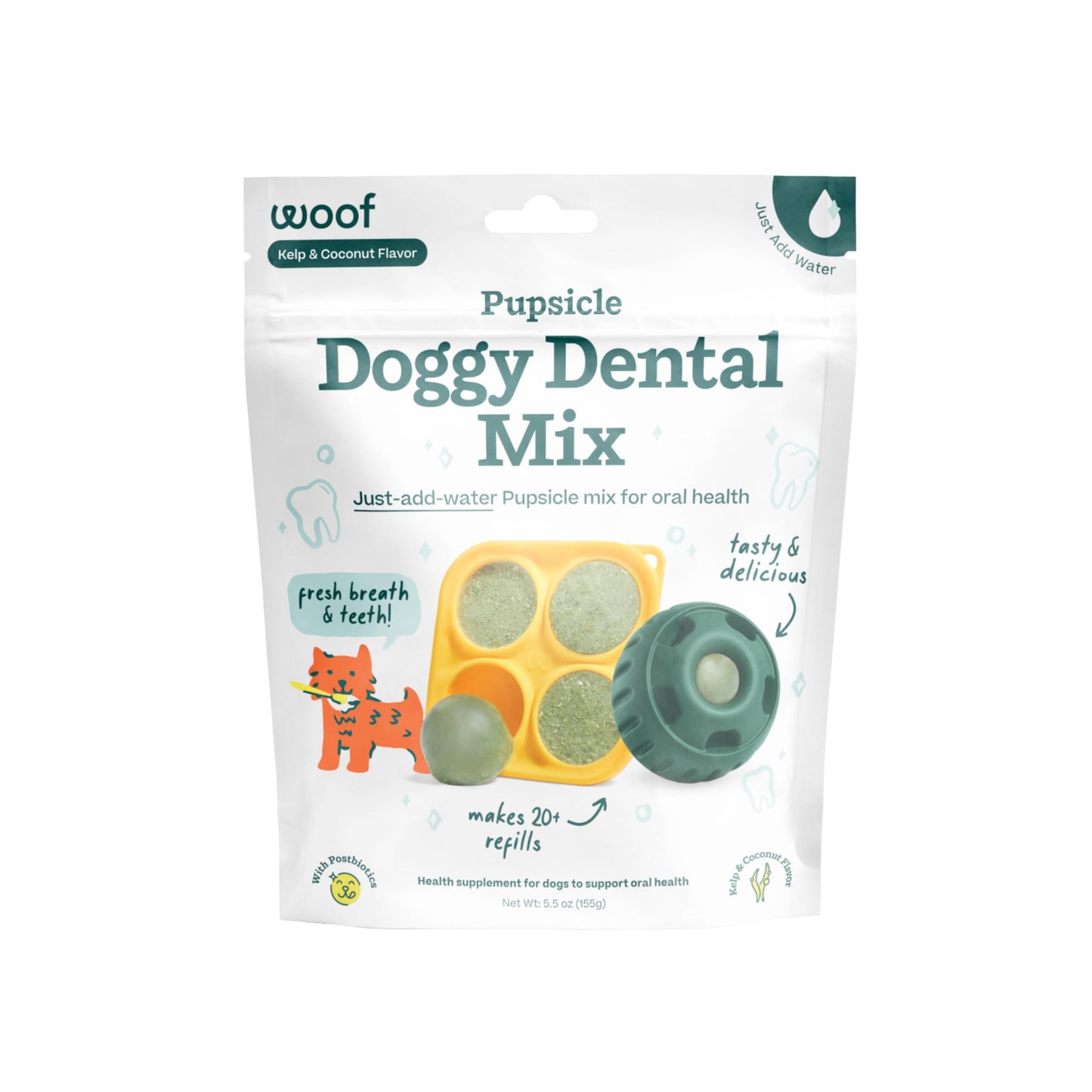Woof Doggy Dental Pupsicle Mix - Dog Teeth Cleaning Powder for The Pupsicle - Long Lasting Postbiotic Dental Enzyme Mix to Support Oral Health for Dogs