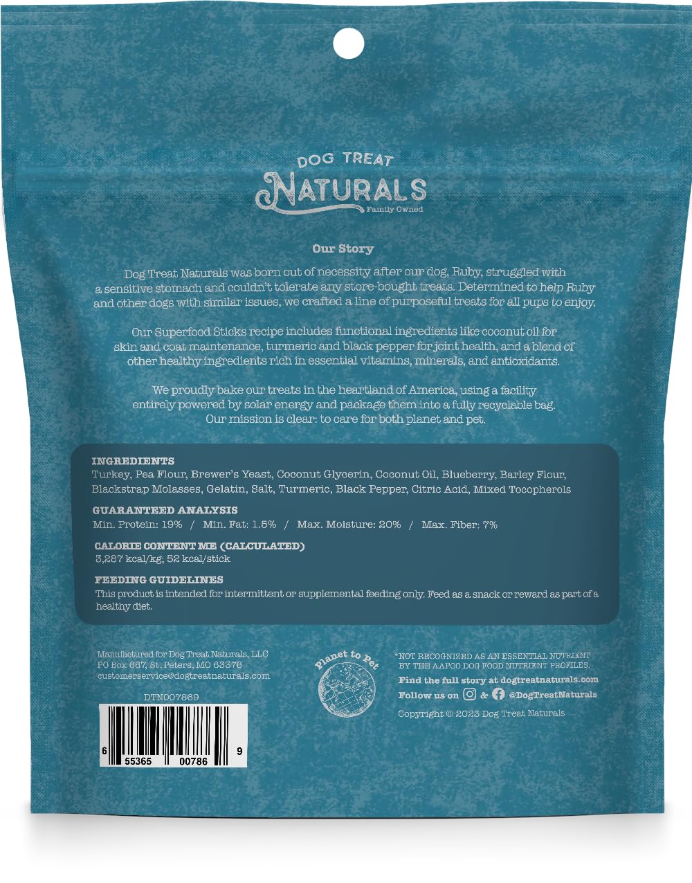 Dog Treat Naturals Turkey & Blueberry Superfood Sticks for Dogs | Premium Training Treats | with Turmeric for Joint Health | Made with Real Turkey & Blueberry | Made in USA | 6 Ounces