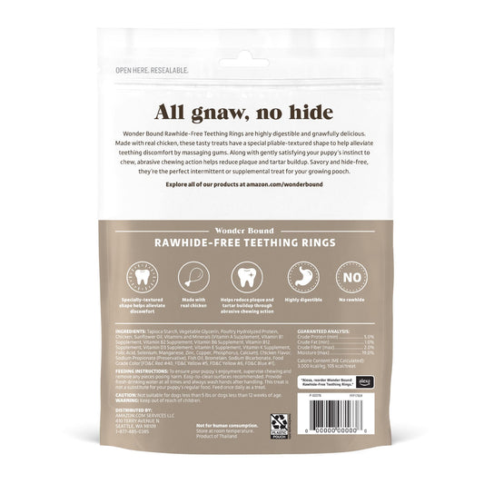 Amazon Brand - Wonder Bound Chicken Flavor Rawhide-Free Puppy Teething Rings, Made with Real Chicken, Tasty Dental Health Chews for Plaque & Tartar Control, 6 Count (Pack of 3)