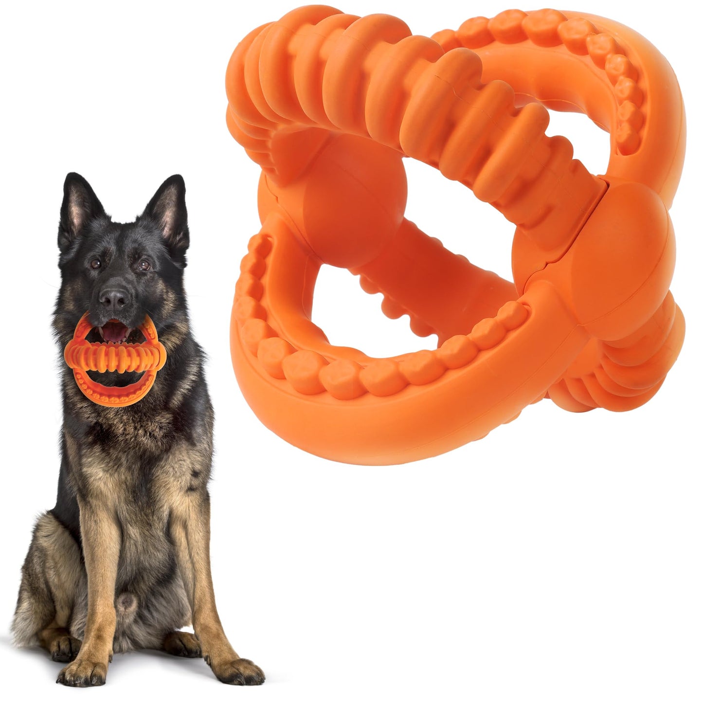 Fida Dog Chew Toys for Aggressive Chewers, 3-in-1 Indestructible Interactive Dog Toys, Unique Detachable Natural Rubber Balls Tug &Fetch Toys for Large & Medium Dogs(Orange, L)