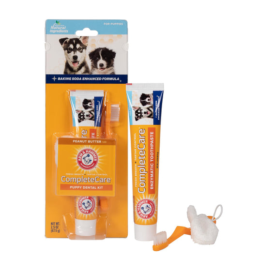Arm & Hammer Complete Care Puppy Dental Kit - Includes Small Dog Toothbrush, Peanut Butter Flavor 2.5 Oz Toothpaste for Puppies, Microfiber Finger Brush, Ideal for Fresh Breath