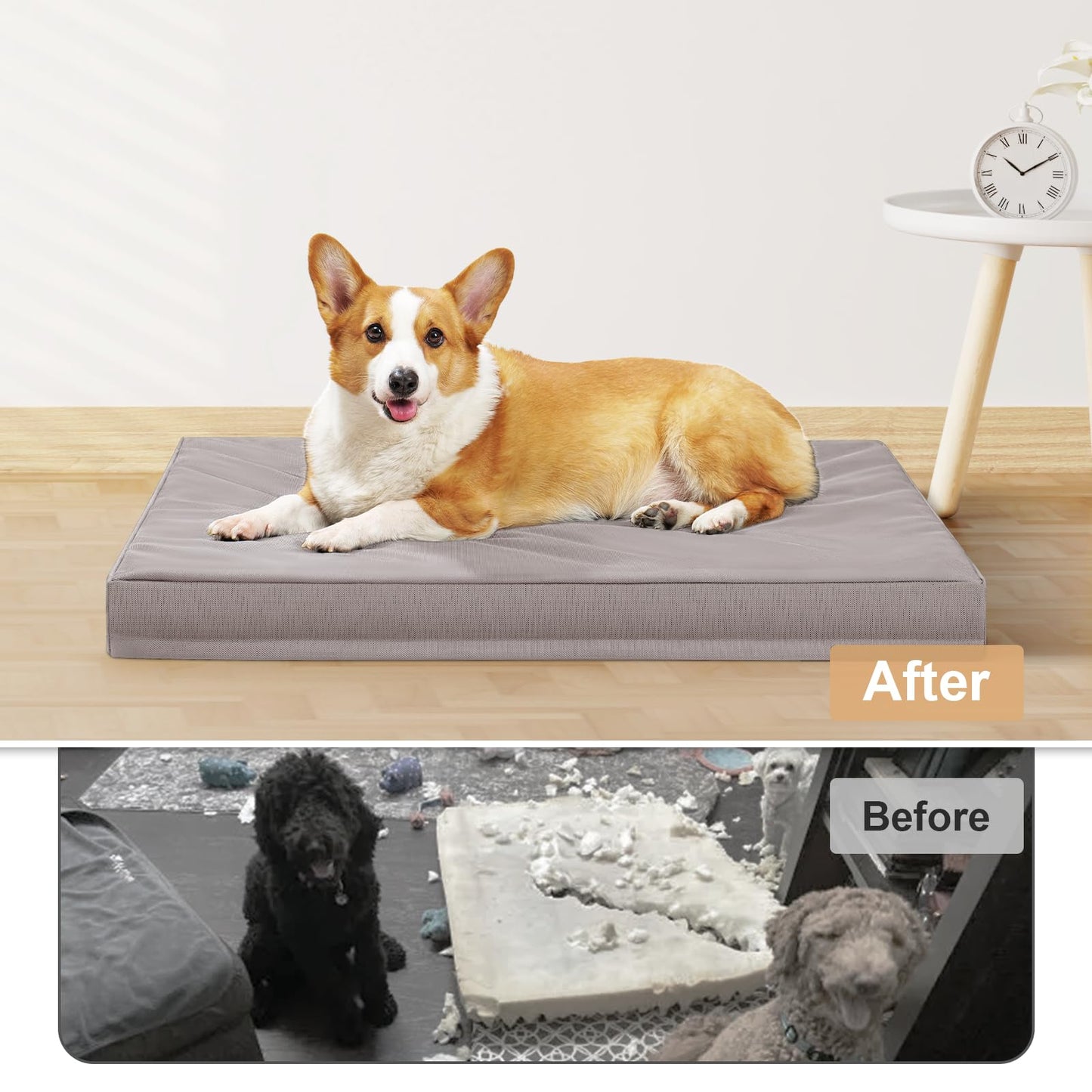 Maihandasi Indestructible Dog Beds for Large Dogs, Orthopedic Memory Foam Pet Bed with Oxford Fabric, Waterproof Outdoor Dog Bed for Kennel with Washable Cover and Non-Slip Bottom, 36''x27'', Grey