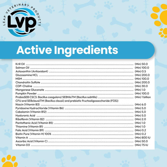Multivitamins &Supplements for Dogs - Krill Oil, Omega 3,6,9, pre&probiotics, Essential Vitamins, for Hip & Joints, Skin &Coat,Digestive, Immunity Support (90 Chews)