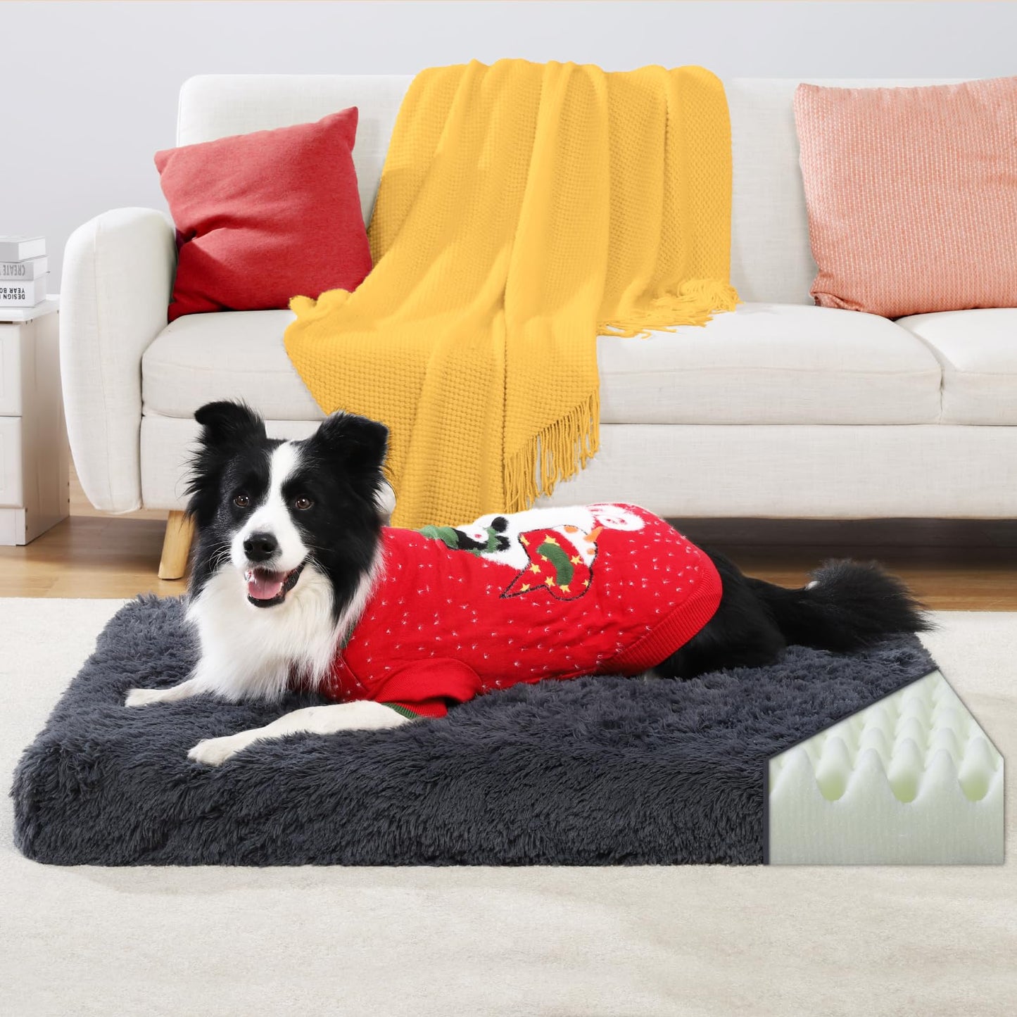 XL Orthopedic Dog Beds Large Sized Dog, Washable Dog Bed with Removable Cover, Waterproof Dog Crate Bed with Non-Slip Bottom, Fluffy Pet Bed 41×27 Inch, Dark Grey