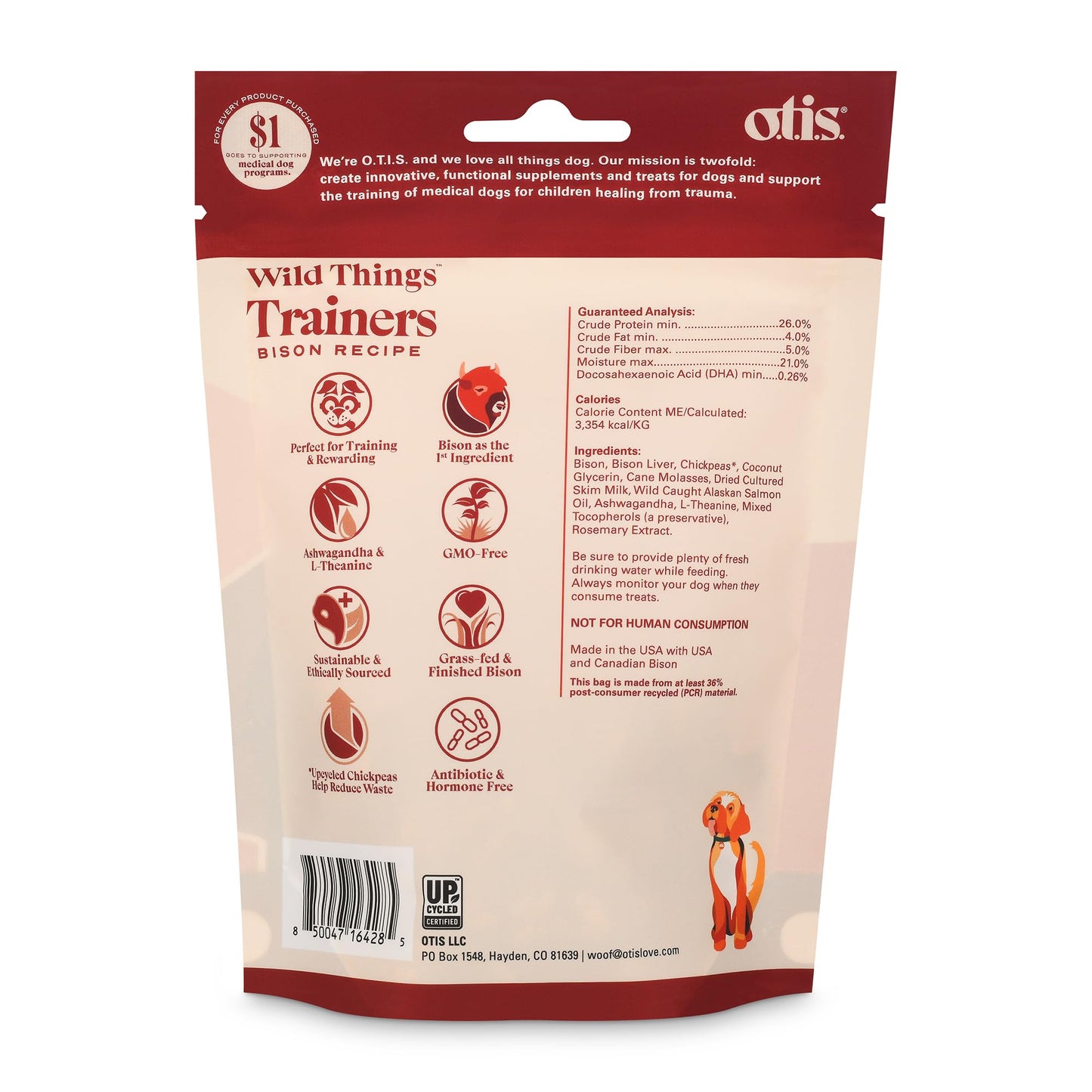 O.T.I.S. Wild Things Trainers Bison Recipe – 4 oz – Bite-Size Dog Training Treats with DHA, Ashwagandha & L-Theanine – GMO-Free – No Hormones or Artificial Additives