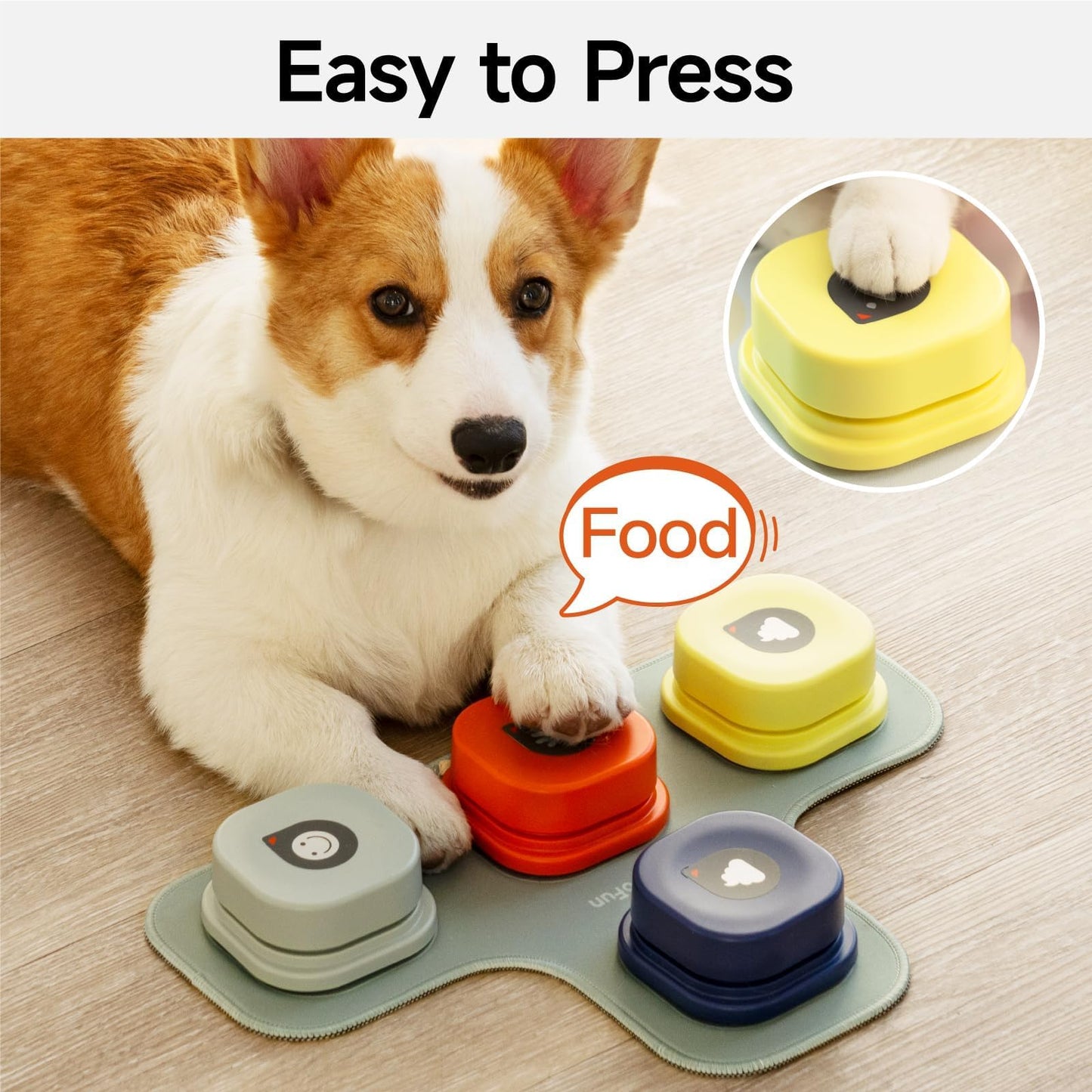 MEWOOFUN Dog Buttons for Communication Starter Pack Recordable Dog Talking Buttons Set Dog Training Speaking Buttons Dog Clicker with Mat & Stickers (4 Packs-Rubber Mat)