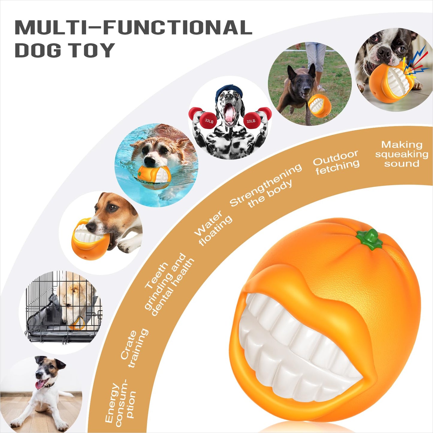 MITOCAPY Orange Squeaky Dog Toys for Moderate Chewers, Interactive Dog Chew Toys to Keep Them Busy, Enrichment Dogs Ball for Medium Large Breed, Pet Essentials, Pet Gifts