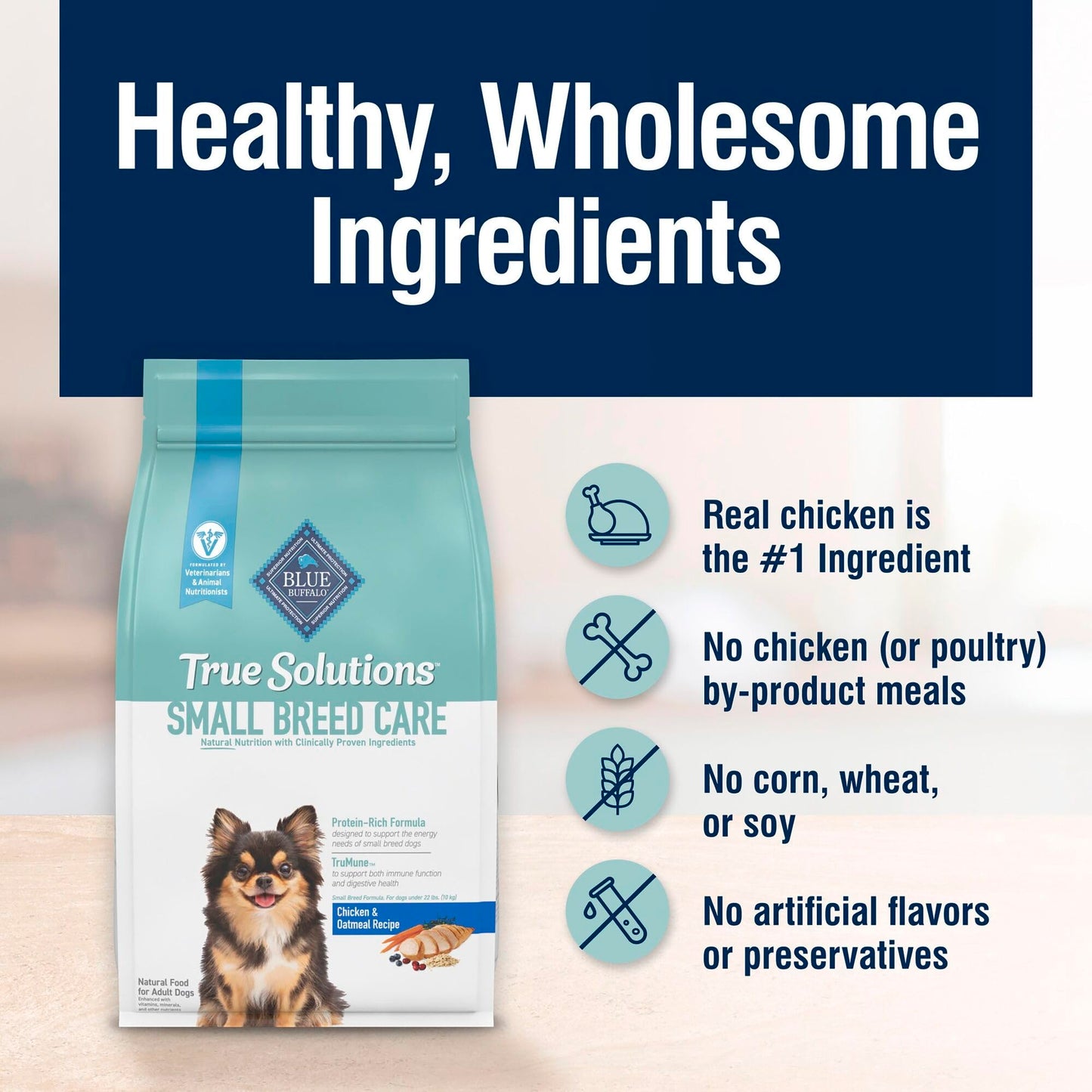 Blue Buffalo True Solutions Small Breed Care Natural Dry Dog Food for Adult Small Breed Dogs, Chicken, 4-lb. Bag