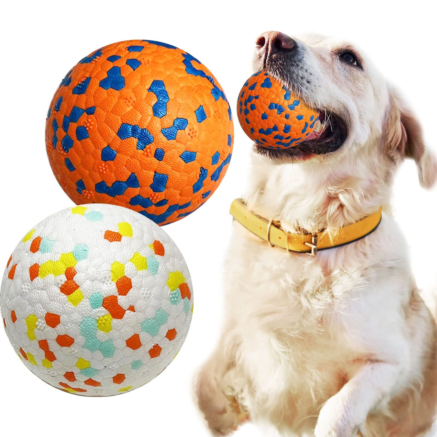 Petcare 2 Pack Dog Balls Toys for Aggressive Chewers Indestructible Tennis Balls for Medium Large Dogs Water Toy Chew Ball Tough Durable Big Dog Toys Bouncing Ball for Dogs to Fetch, Orange+White