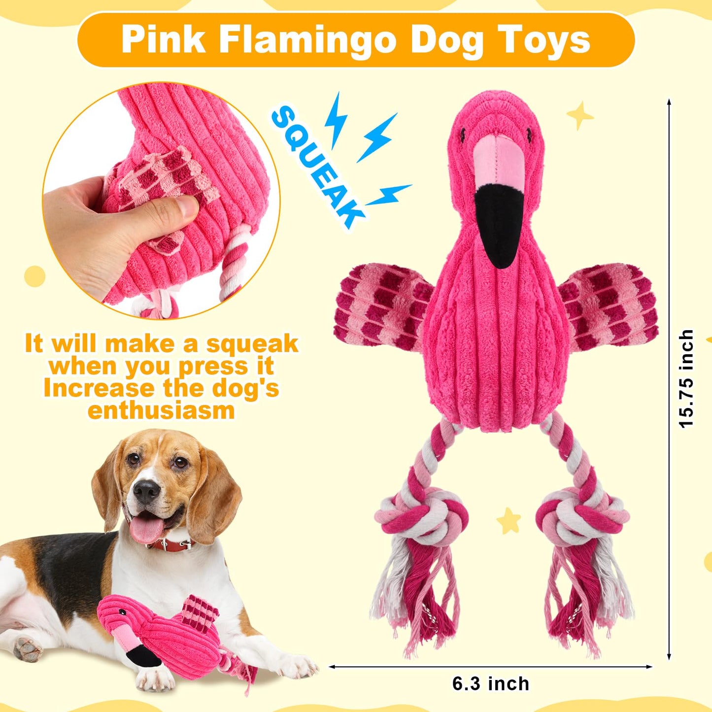 Suilung 4 Pcs Floating Dog Water Pool Toys Cute Flamingo Frog Durable Plush Chew Squeaky Teething Toys for Small Medium Large Breed Dog, Dock Diving and Fetch Training