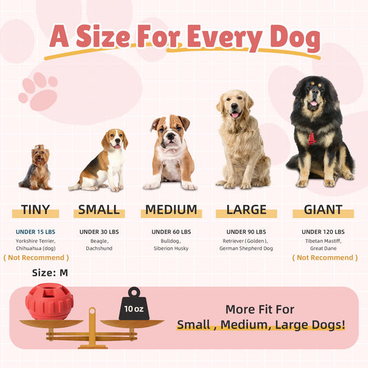 PetZee Frozen Treat Dispensing Dog Toys to Keep Them Busy,Dog Enrichment Toys for Natural Rubber-Stuffable Ball,Dishwasher Safe,Red,M