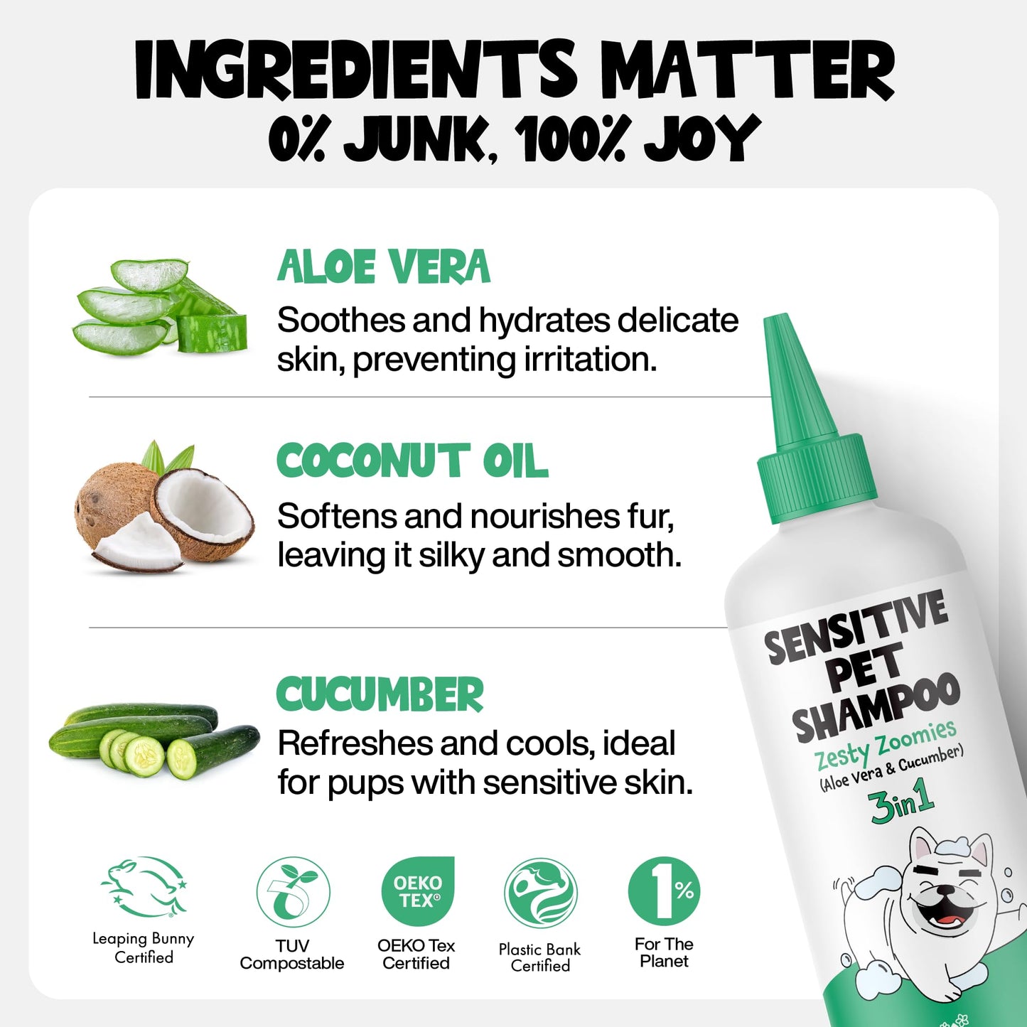 ROOFUS THE DOG Sensitive Pet Shampoo 1 Pack - Zesty Zoomies Dog Shampoo for Conditioner, Moisturizing & Itching - Hypoallergenic Shampoo for Hydrating & Cleansing