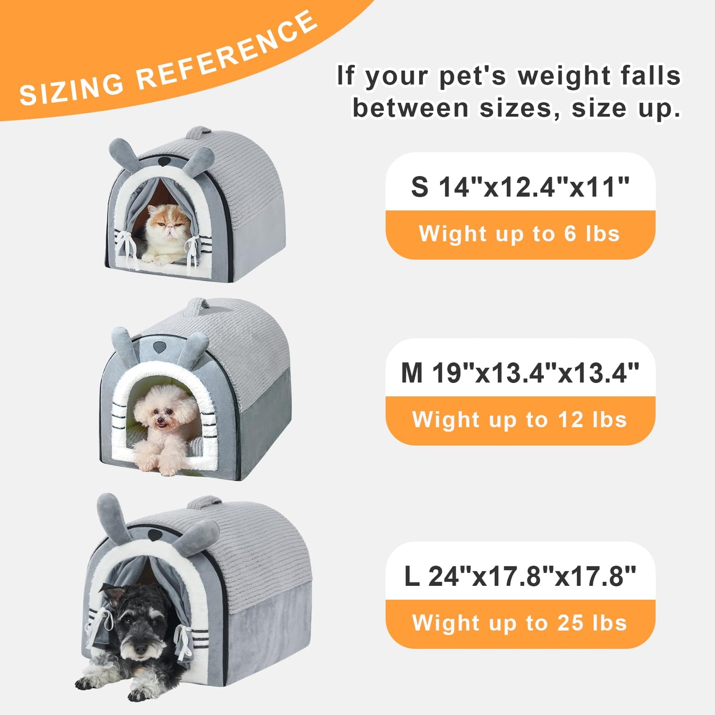 Jiupety Small Dog House Indoor, Dog Cave with Door Curtain Design, Puppy House with Reversible Washable Cushion, M Size Portable Pet Cave for Small Dogs Up to 12 Lbs, Non-Slip Bottom, Grey