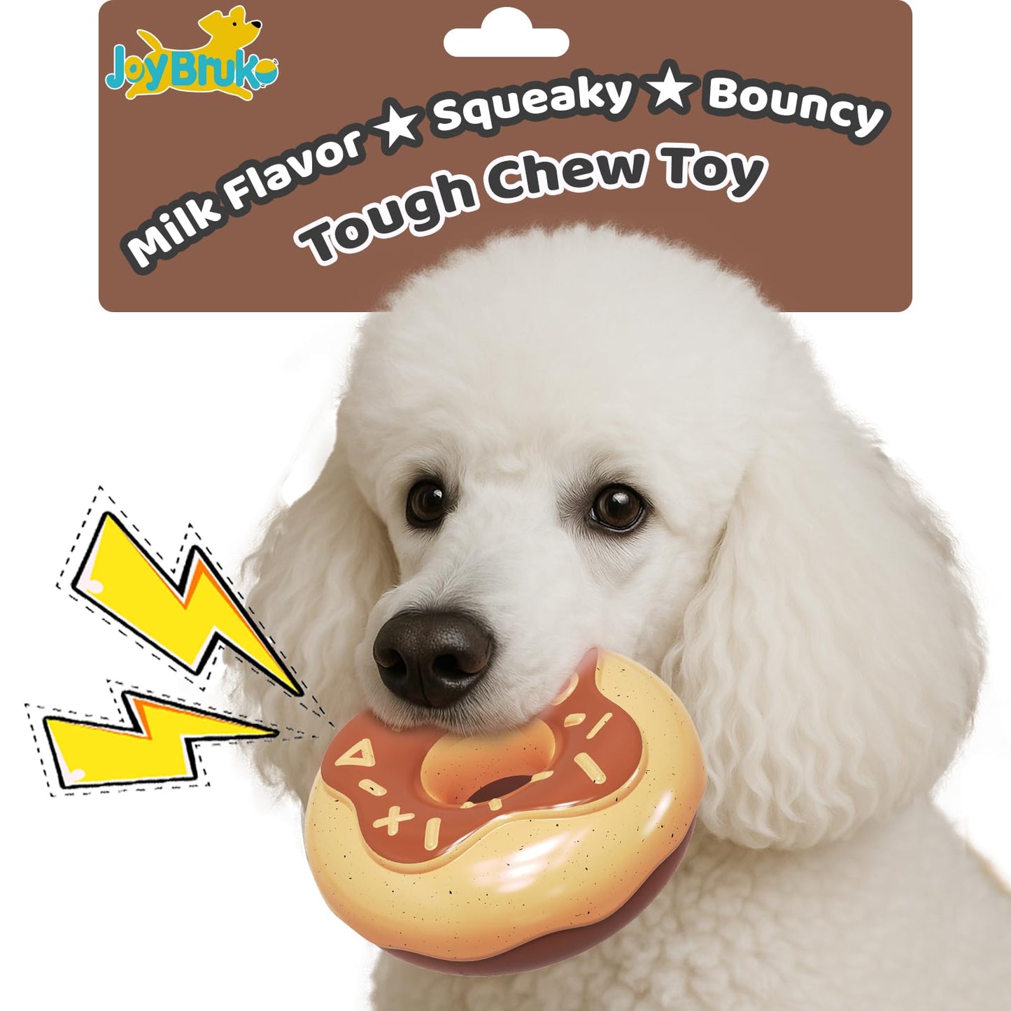 JoyBruko Dog Toys for Aggressive Chewers, Indestructible Squeaky Chew Toy to Keep Them Busy, Interactive Rubber Donut with Milk Flavor & Bounce, Teeth Cleaning for Small Medium Large Breed, Brown