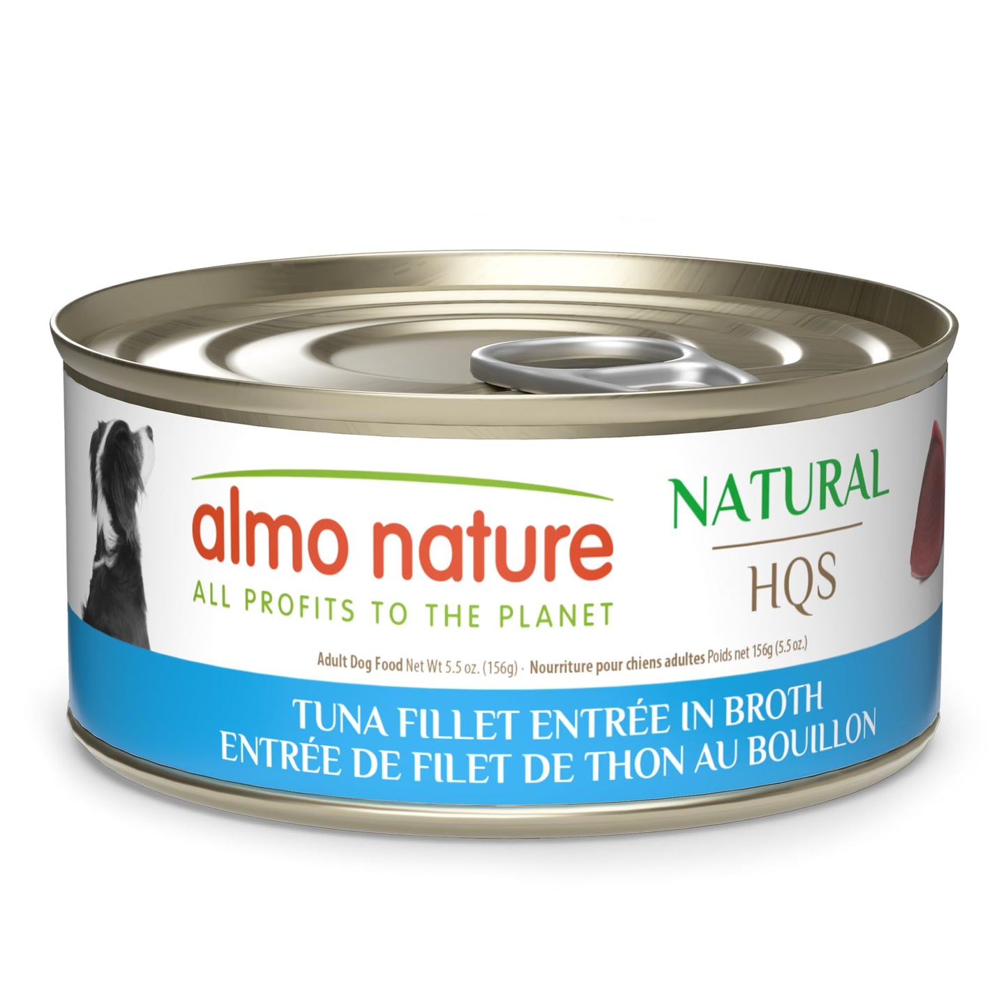 almo nature HQS Natural Wet Dog Food Tuna Fillet Entrée, Grain Free, Additive Free, Low Fat, GMO Free, 5.5oz Pack of 12